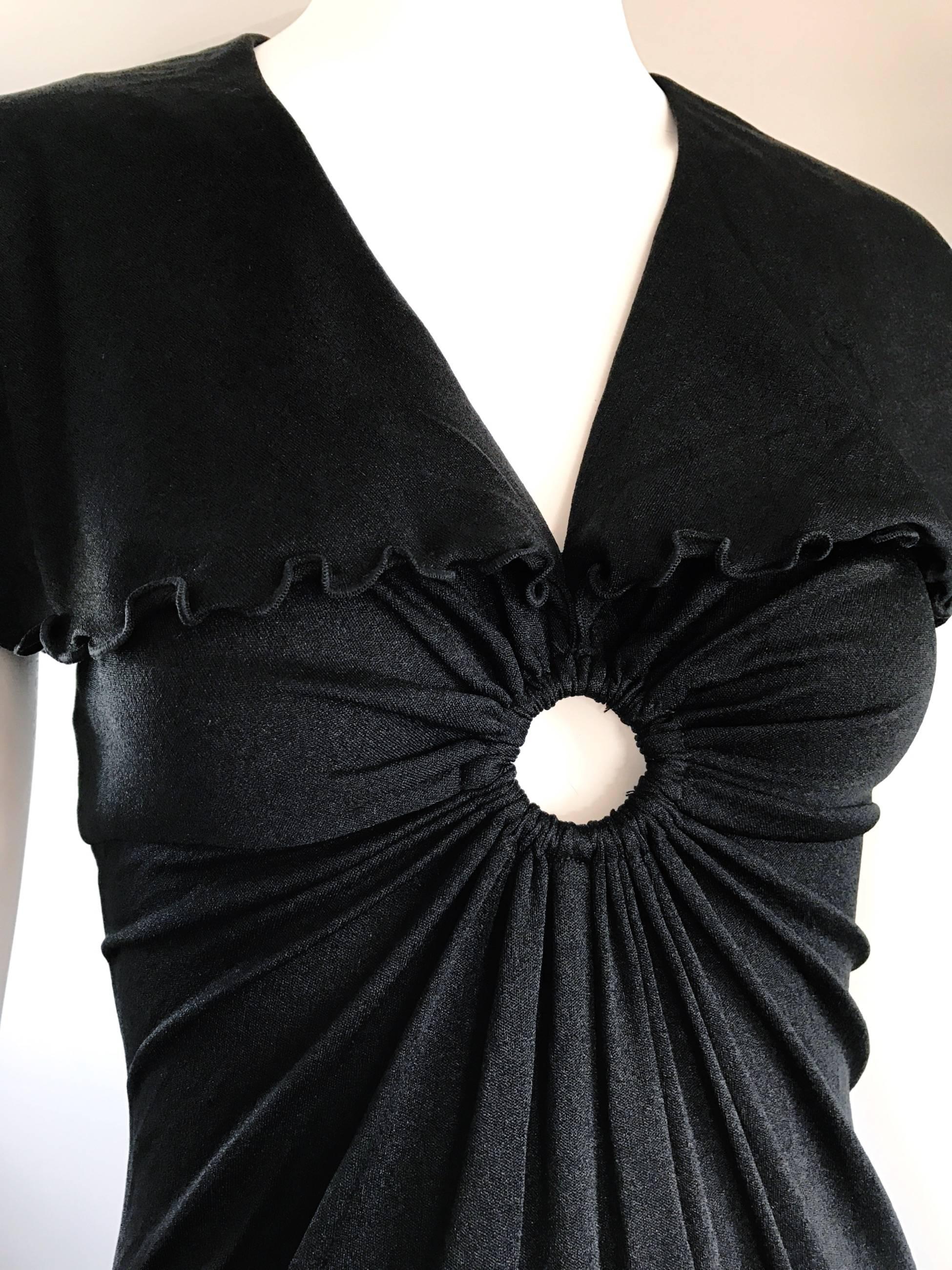 Noir Giorgio Sant Angelo - Robe longue sexy bohème vintage en jersey noir avec trou de serrure (années 1970) en vente