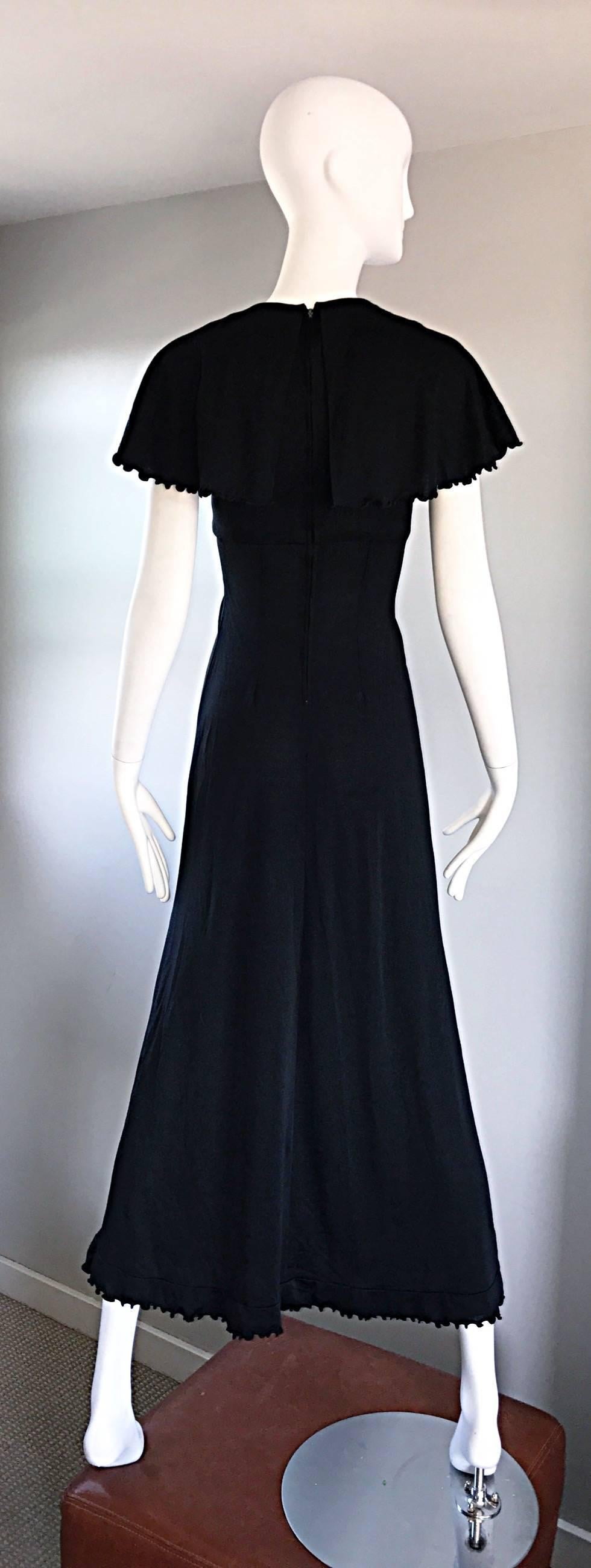 1970s Giorgio Sant Angelo Vintage Black Jersey 70s Sexy Boho Keyhole Maxi Dress For Sale 2