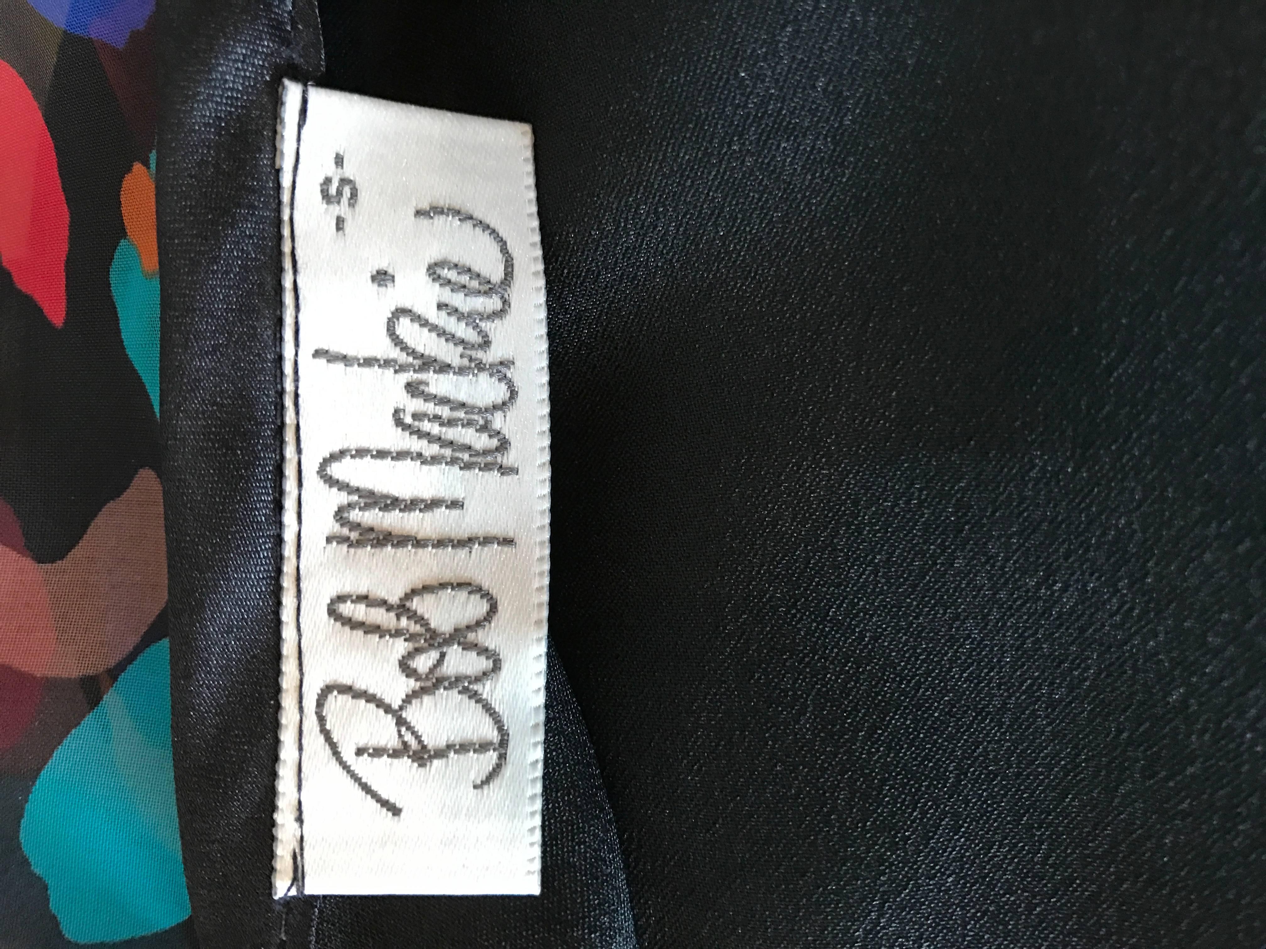 Bob Mackie Vintage 1980s Boho Colorful Black Semi Sheer Back Ruffle 80s Dress For Sale 3