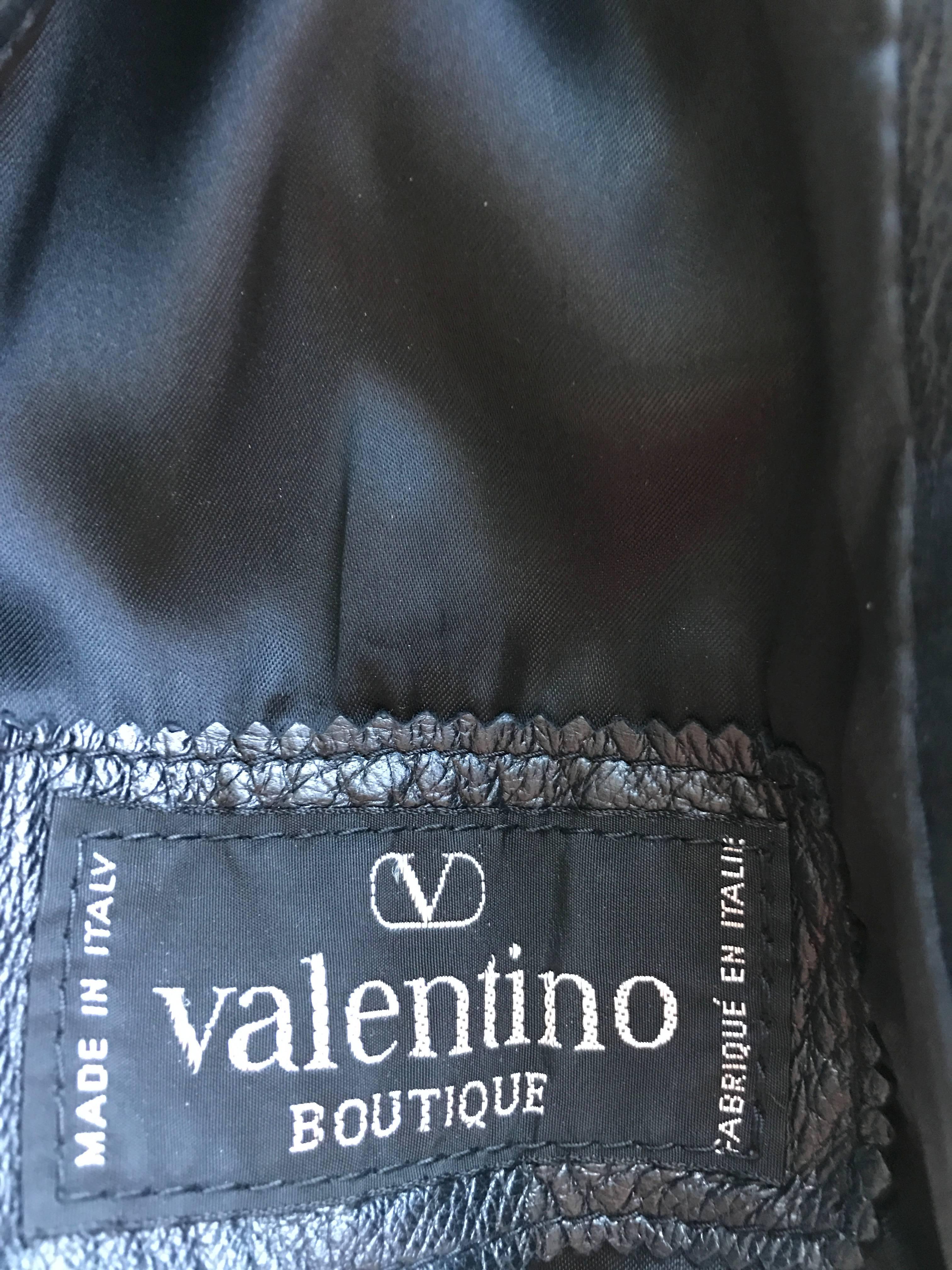 Valentino Vintage Black Leather + Persian Lamb Fur Double Breasted 1980s Vest  For Sale 3
