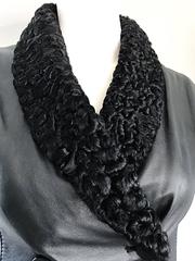 Valentino Vintage Black Leather + Persian Lamb Fur Double Breasted 1980s Vest