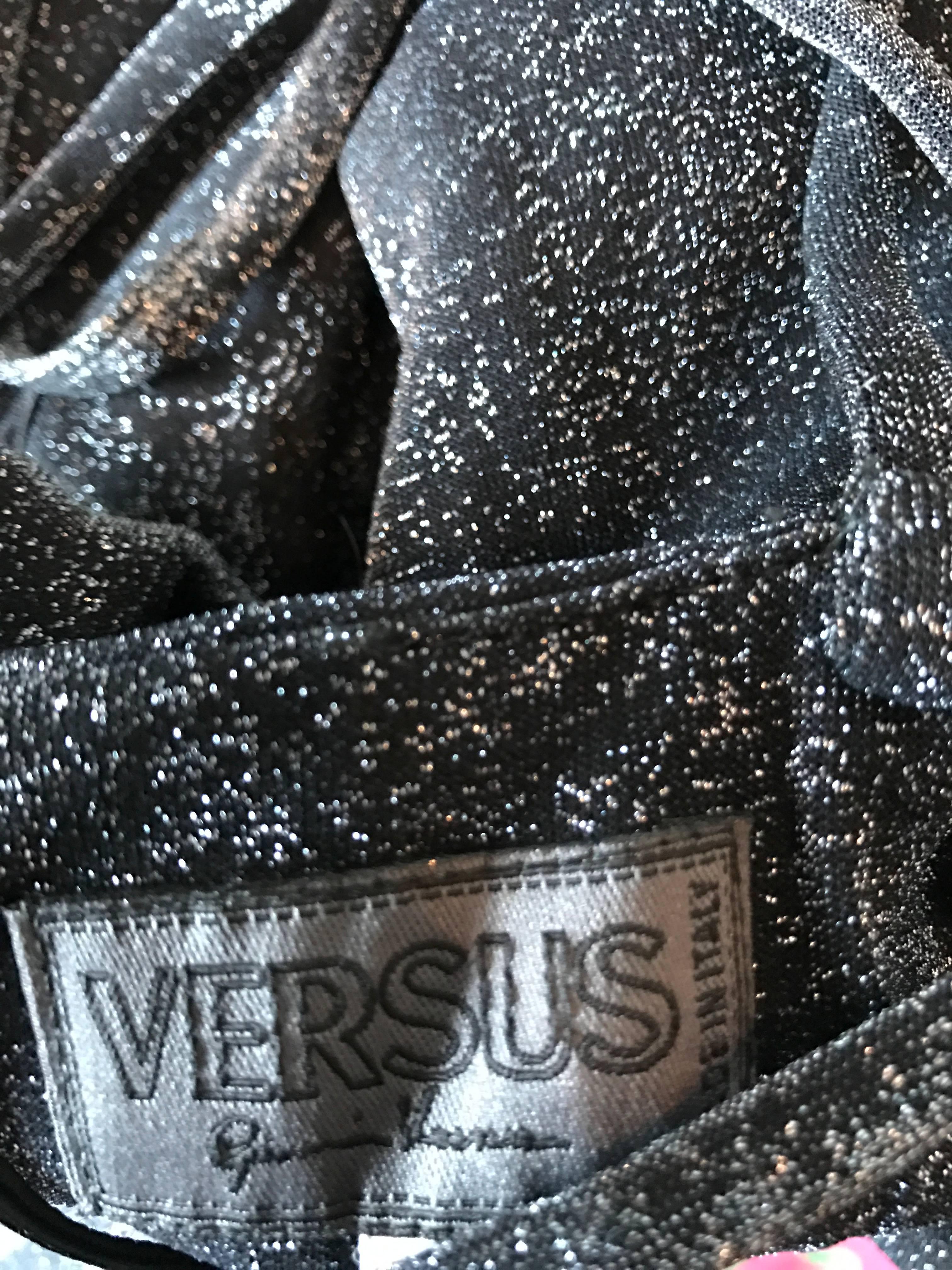 Vintage Gianni Versace Versus 1990s Metallic Gunmetal Gray Bodycon Gown / Dress  6