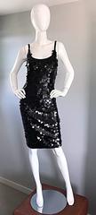 Vintage Saks Fifth Avenue Sz 8 Black Pailletes Sequined Beaded 90s Bodycon Dress