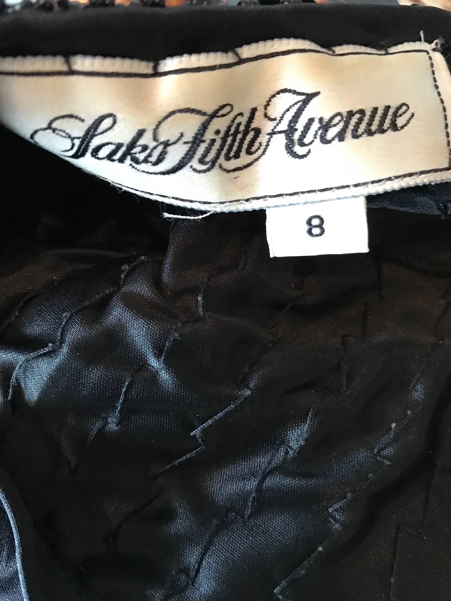 Vintage Saks Fifth Avenue Sz 8 Black Pailletes Sequined Beaded 90s Bodycon Dress For Sale 3