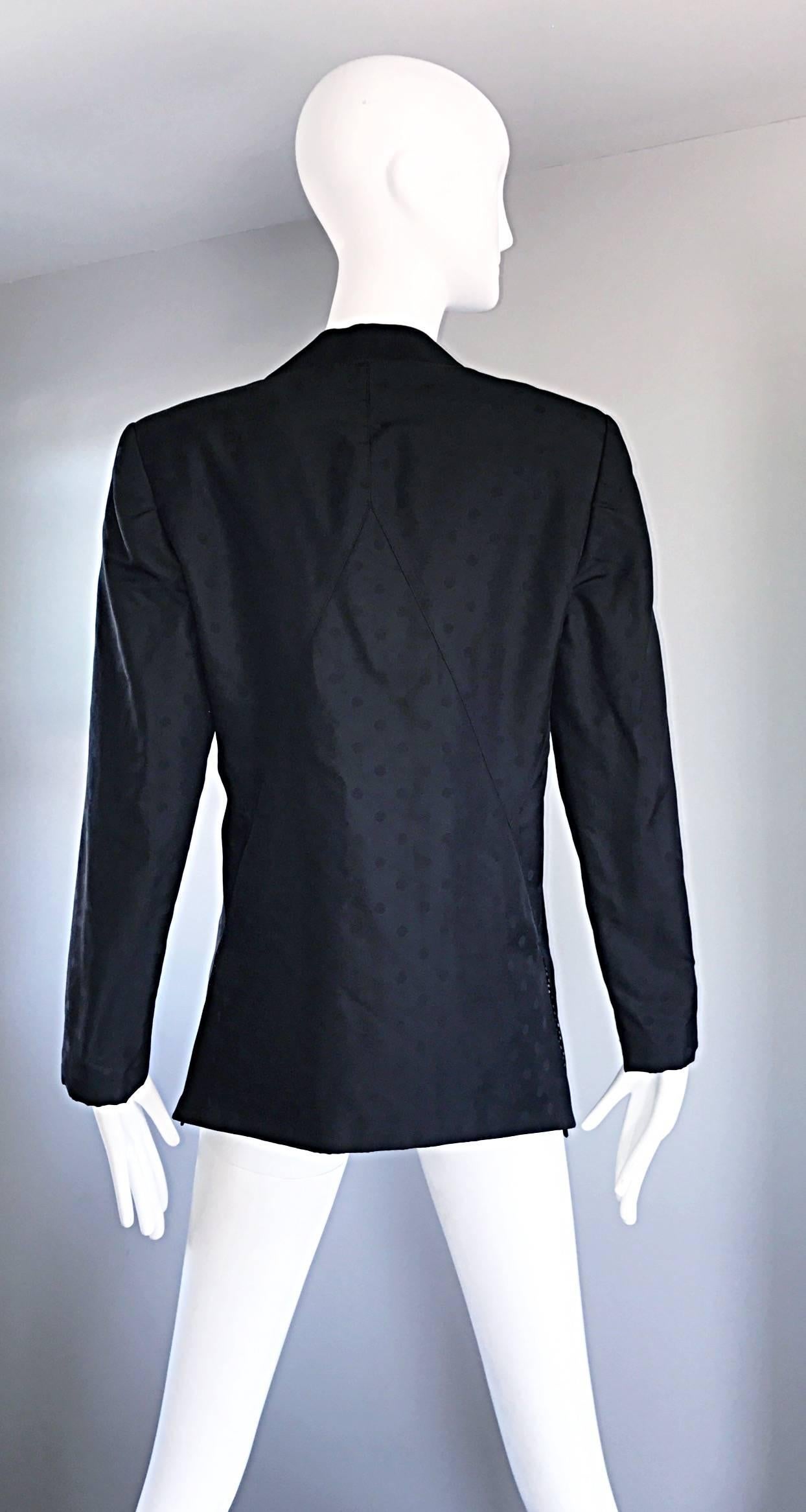 Geoffrey Beene Vintage Black Polka Dots 1990s 90s Classic Silk Jacket Blazer For Sale 1
