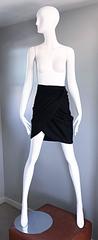 Vintage Thierry Mugler Black Cotton 1990s Asymmetrical Sexy Wrap Mini Skirt 38