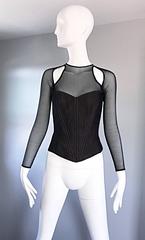 Vintage Vicky Tiel Couture 1980s Black Cut Out Silk Moire Bustier Corset Top 80s