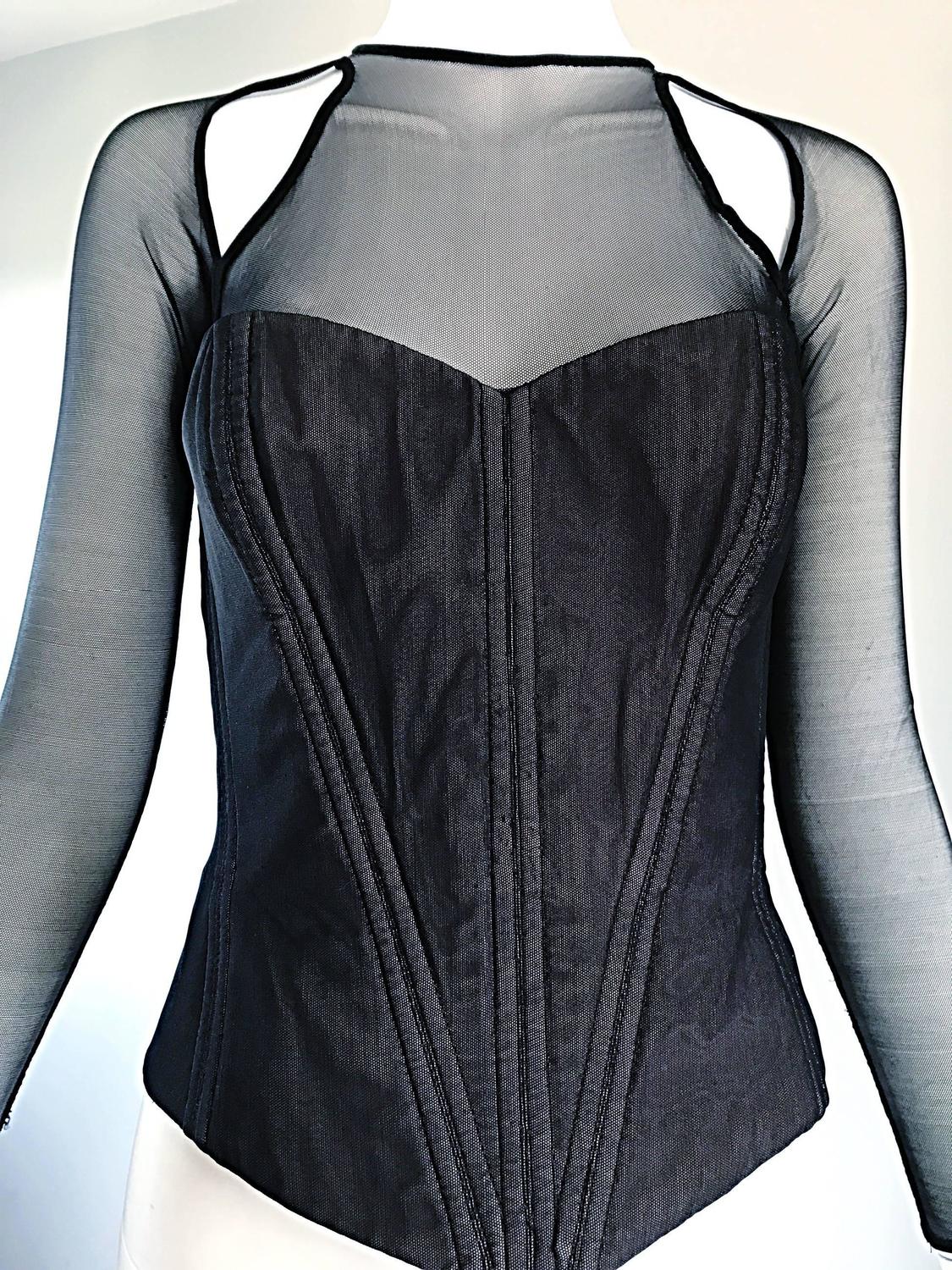 Vintage Vicky Tiel Couture Sexy Black Cut - Out Silk Moire Bustier ...