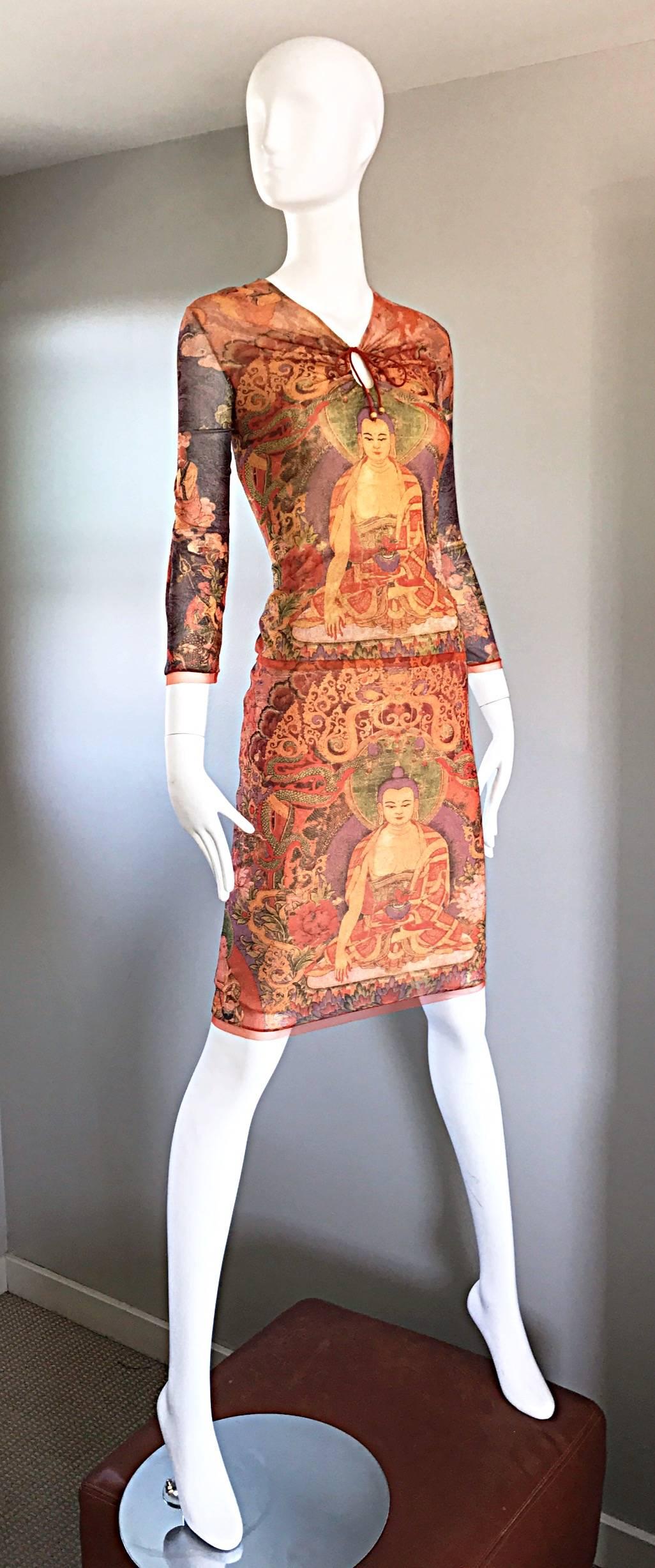 Brown Iconic Vivienne Tam Vintage 1990s ' Buddah Collection ' 90s Rare Dress Ensemble 