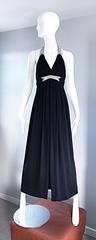 1970s Victoria Royal Black Jersey Rhinestone Encrusted 70s Grecian Halter Gown