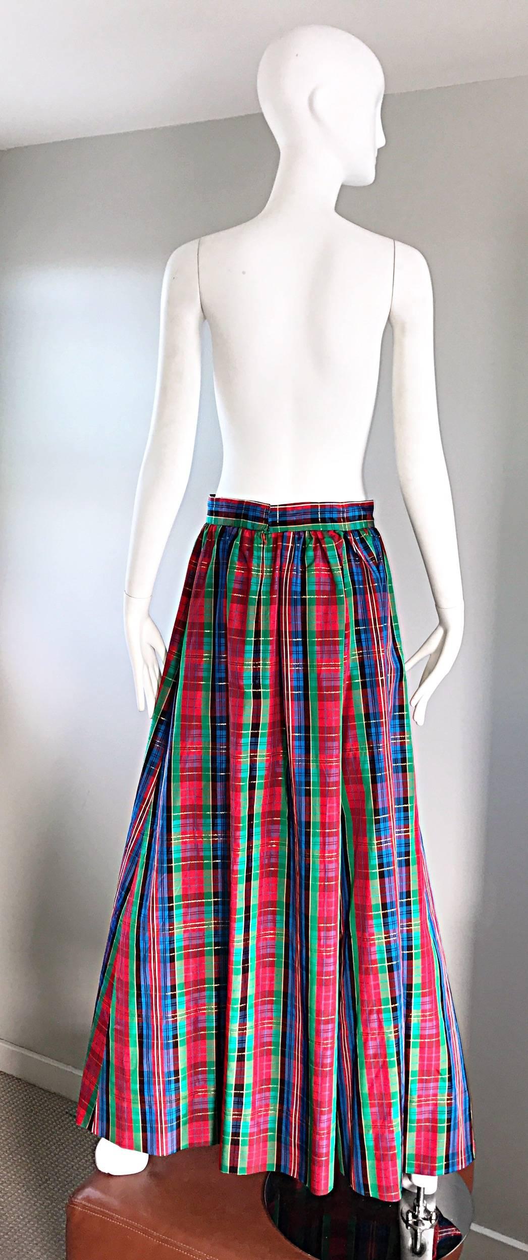 red plaid taffeta skirt