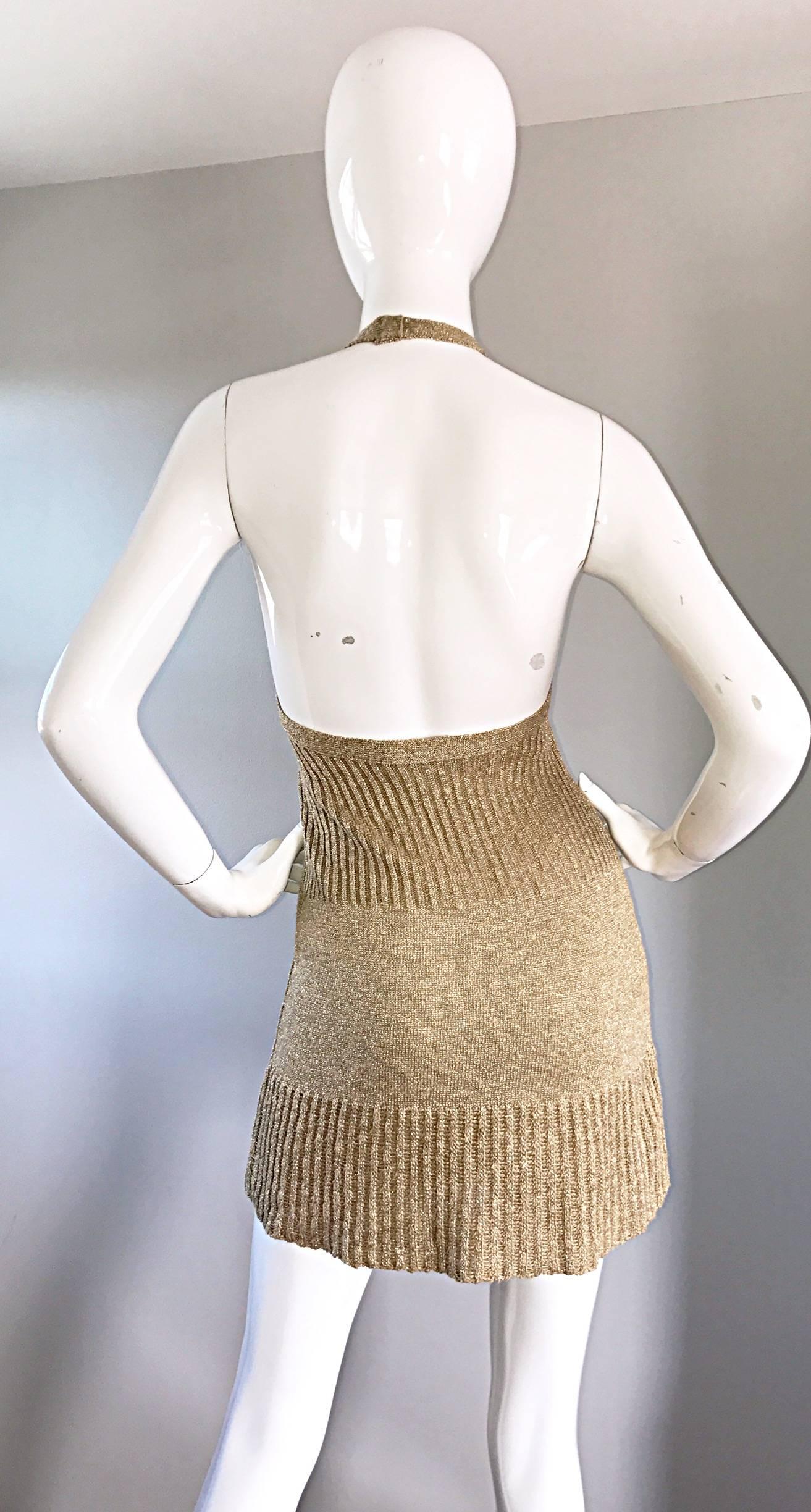 Vintage Moschino Cheap and Chic 1990s Gold Metallic Halter Neck Sweater Dress  1