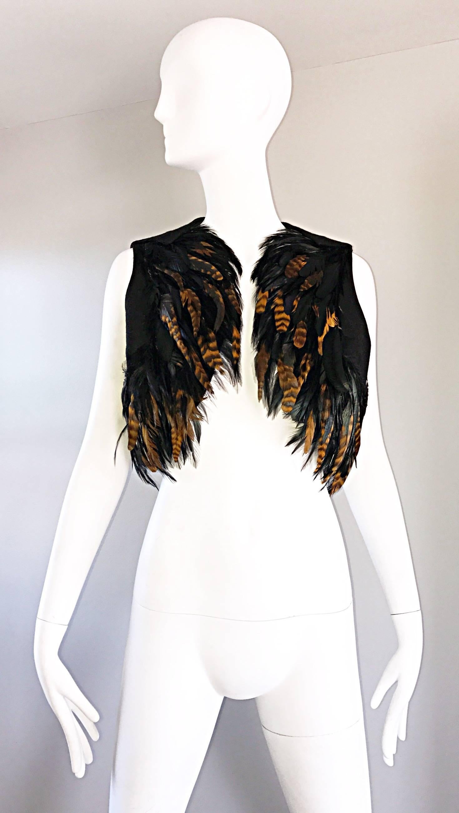 Amazing Vintage Joseph Magnin 1970s 70s Feather and Wool Cropped Vest Top 2