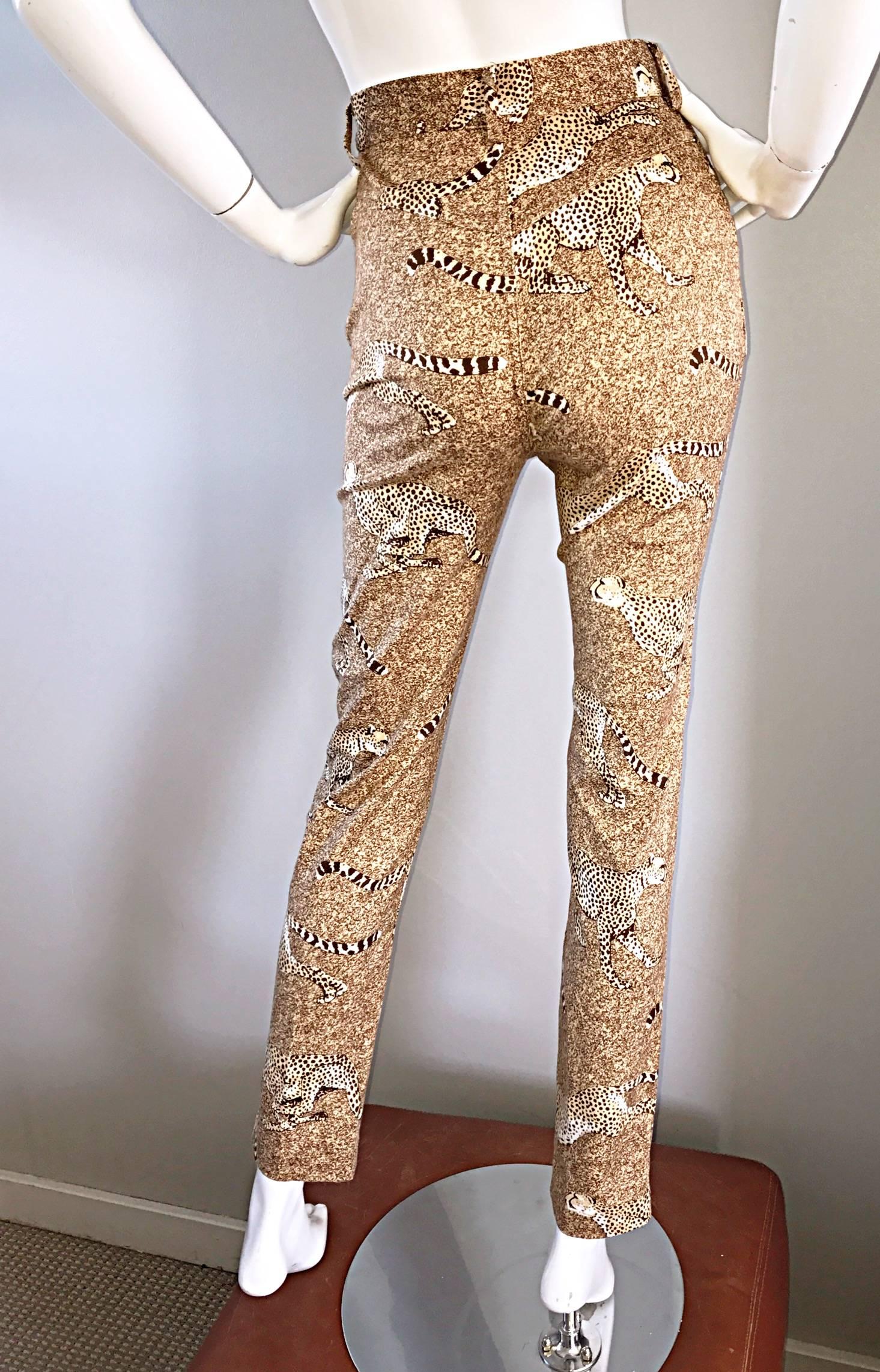 Rare 1990s Kenzo Jungle Cheetah Leopard Print High Waisted Slim Fit Pants Sz 38 For Sale 3