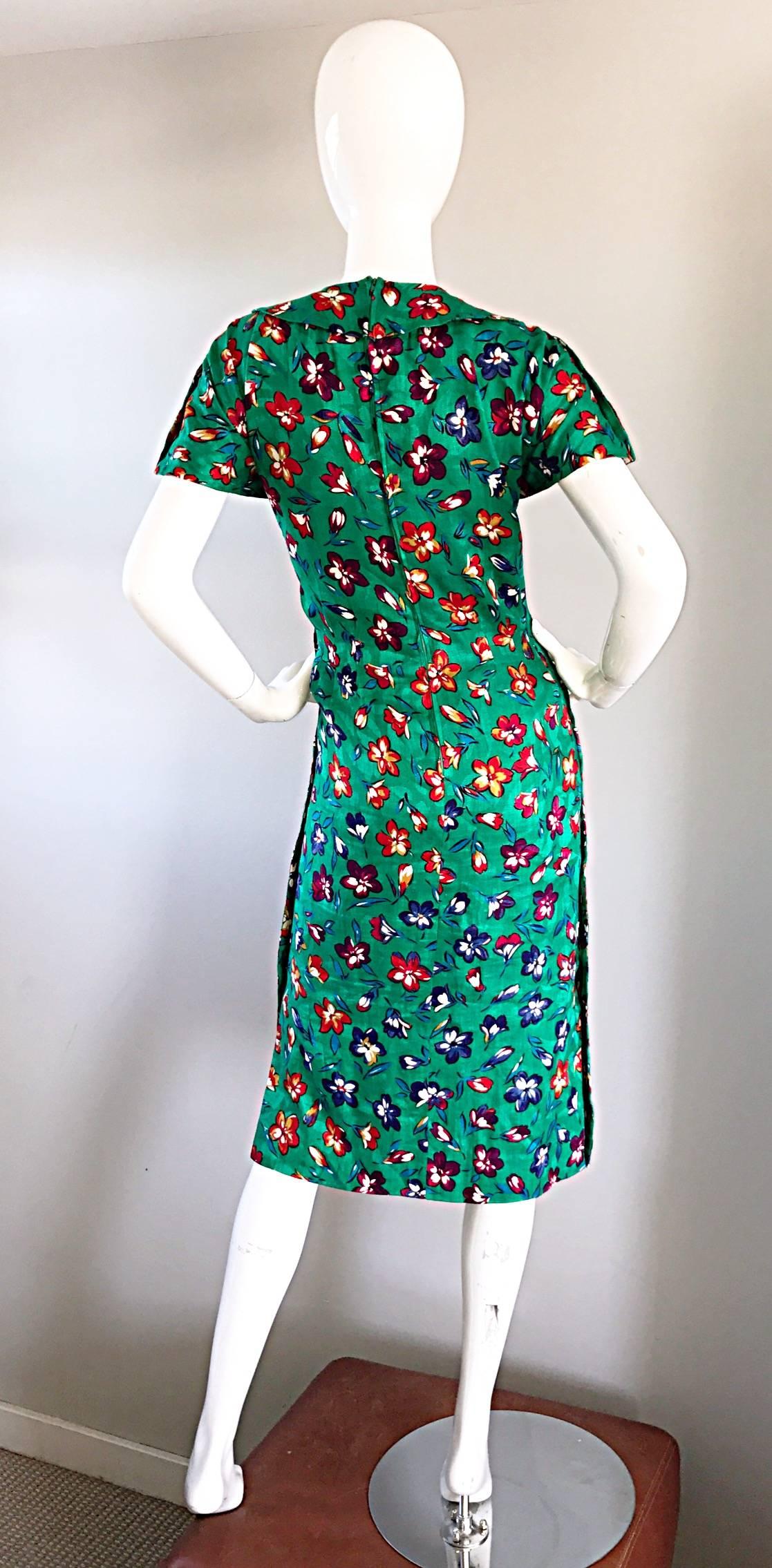 Vintage Emanuel Ungaro for Amen Wardy Size 14 Kelly Green Flower 1990s Dress  2