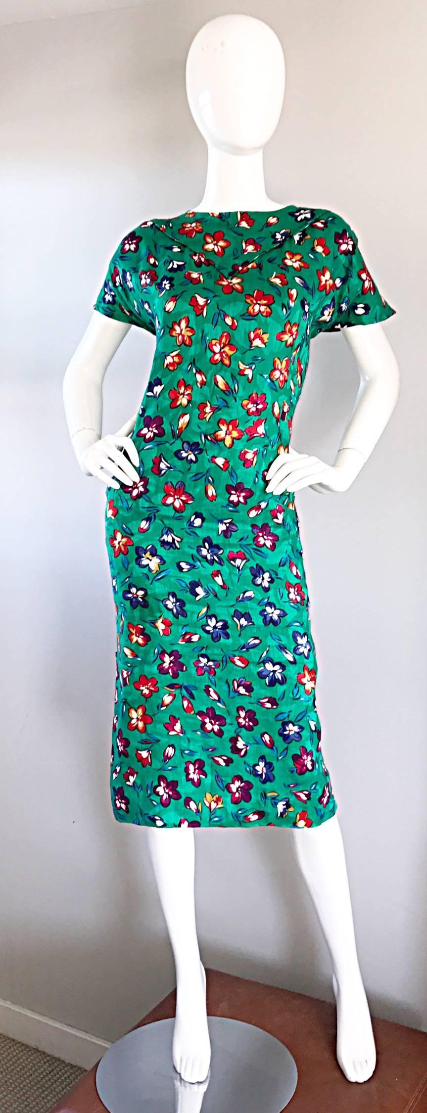 Vintage Emanuel Ungaro for Amen Wardy Size 14 Kelly Green Flower 1990s Dress  5