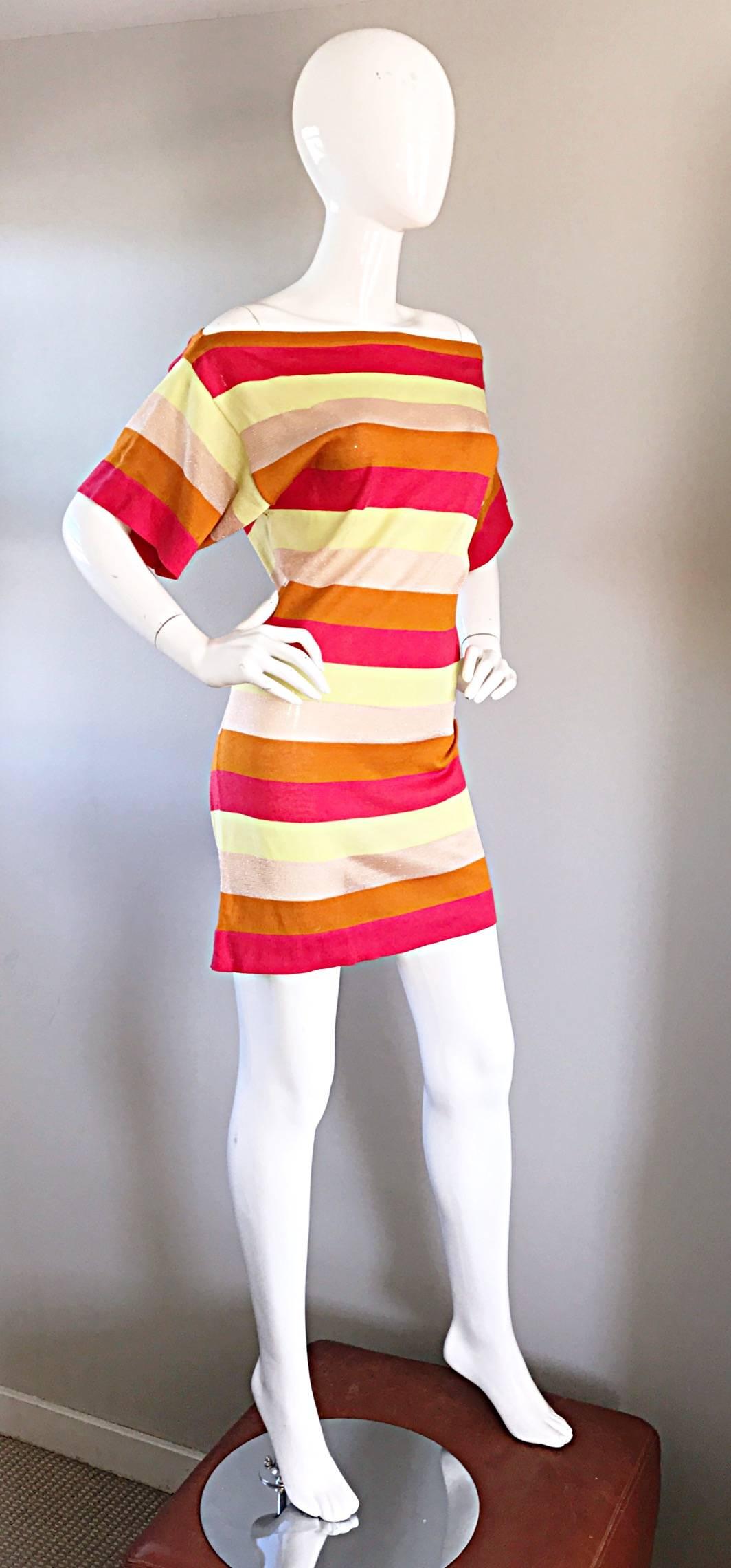 Amazing Missoni Sz 8 1990s Vintage Cut Out Back Metallic Striped 90s Knit Dress  For Sale 1