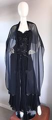 Vintage Lillie Rubin Black Strapless Chiffon Sequined Sexy Hi Lo 1990s 90s Dress