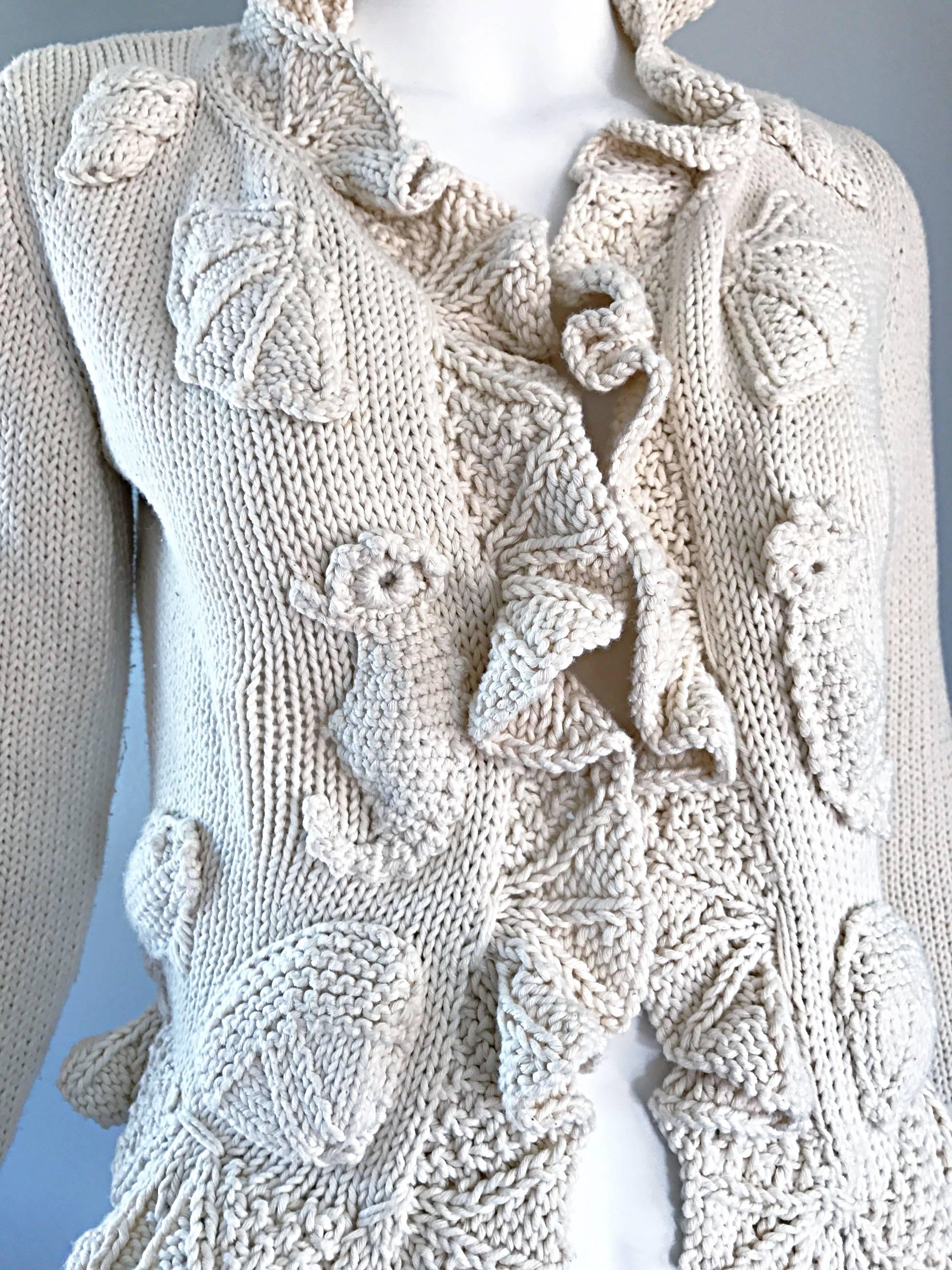 Beige Moschino Couture 1990s Vintage ' Sea Horses & Sea Shells ' 90s Novelty Cardigan 