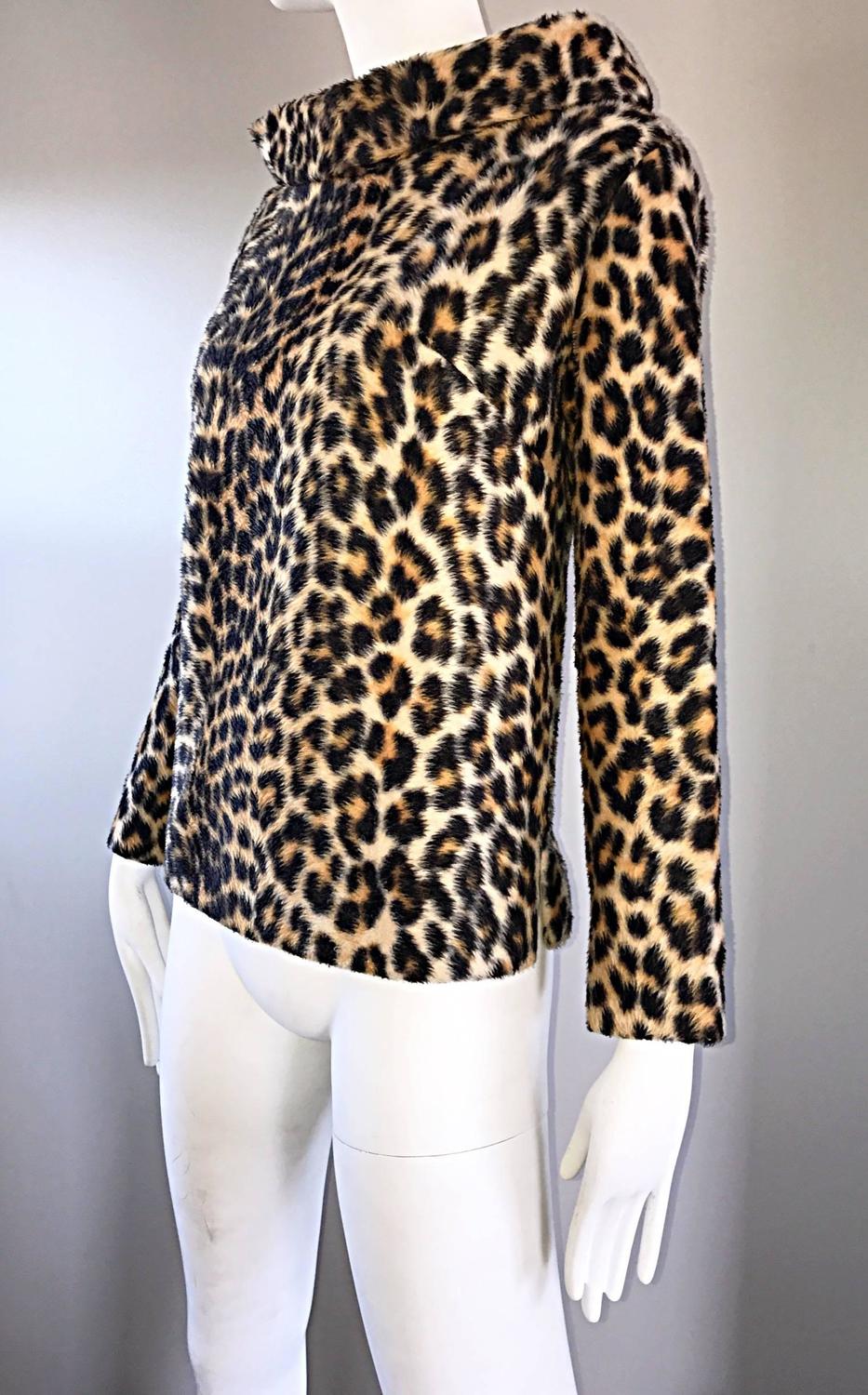 Chic 1960s Faux Fur Leopard Cheetah Print Vintage 60s Long Sleeve ...