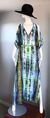 1970s Biba Tie Dye Vintage ' Cold Shoulder ' 70s Vintage Boho Caftan Maxi Dress