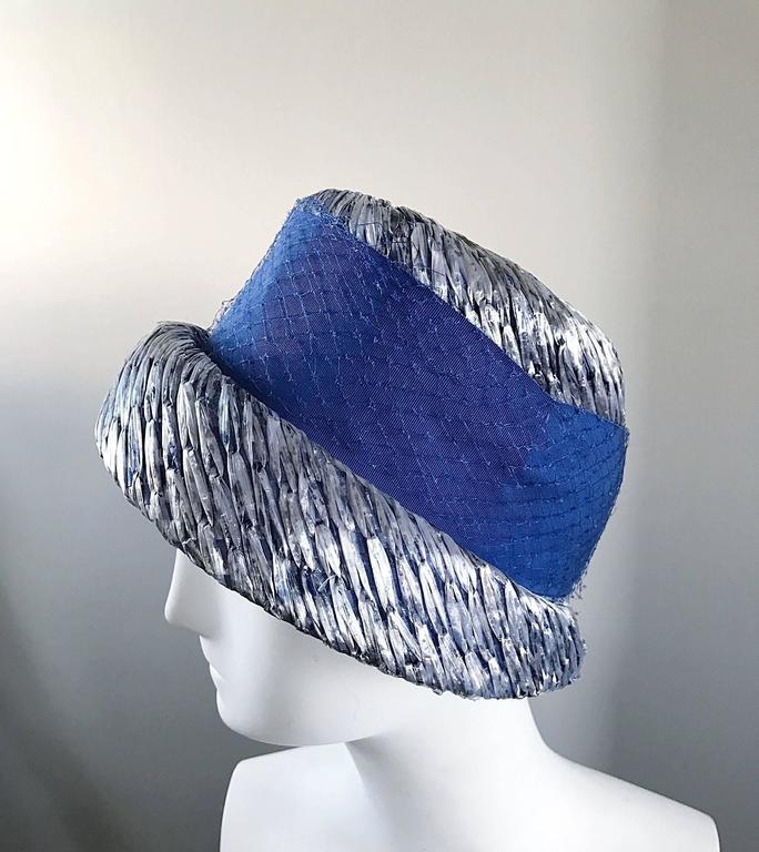 1950s Beresford NWT Deadstock Blue Straw + Silk Ribbon  display picture 2