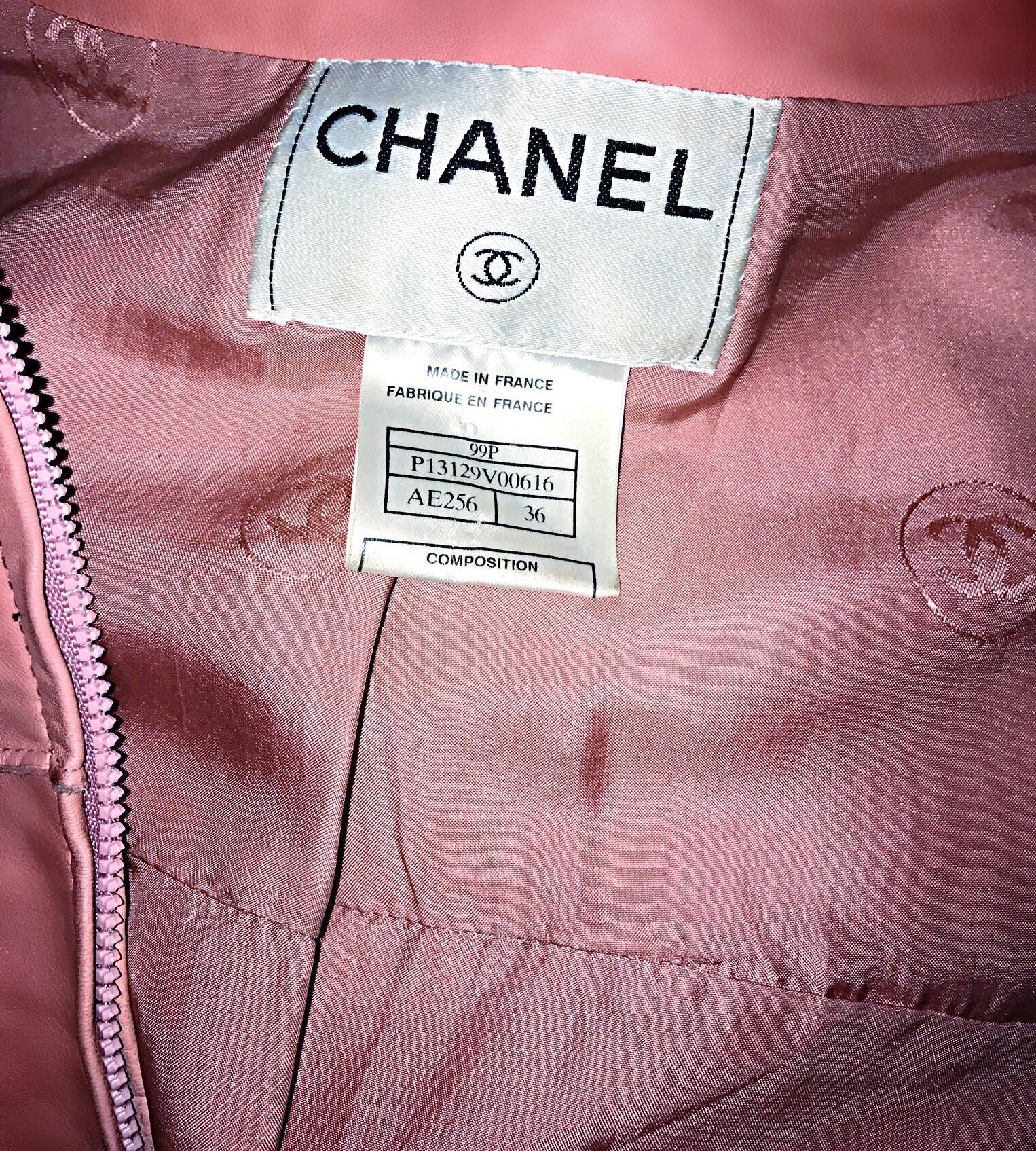 Vintage Chanel Bubblegum Pink Leather Spring Summer 1999 Runway Cropped Jacket 4