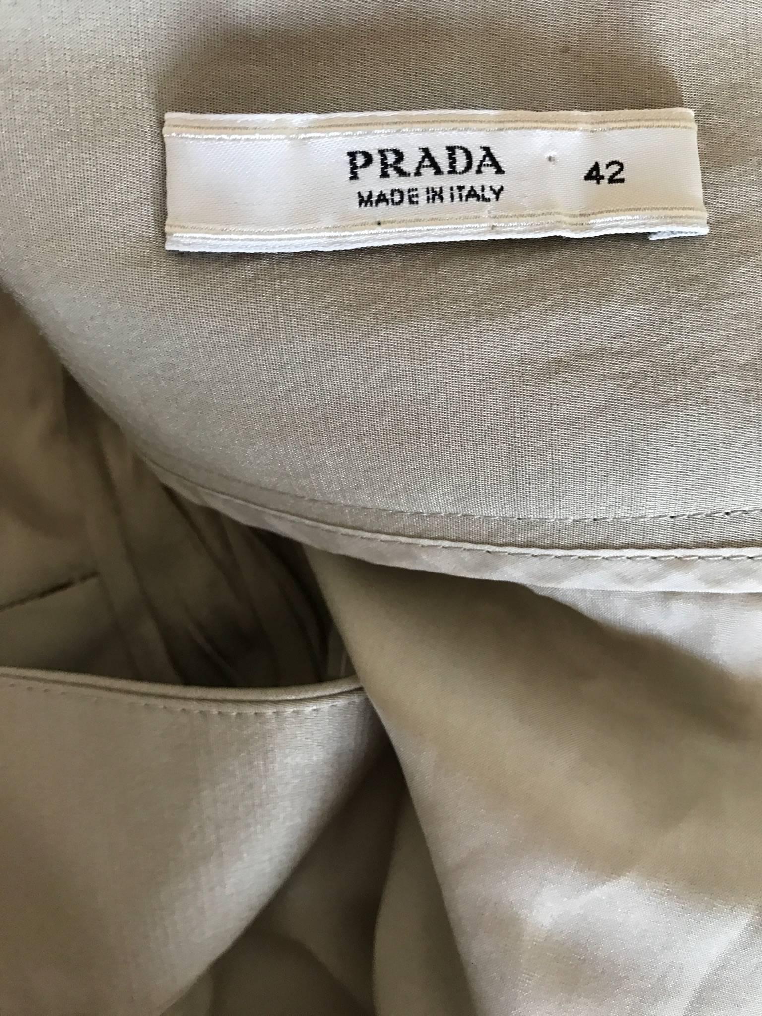 Prada Vintage 1990s Runway Khaki High Waisted 90s Fitted Pencil Skirt  For Sale 1