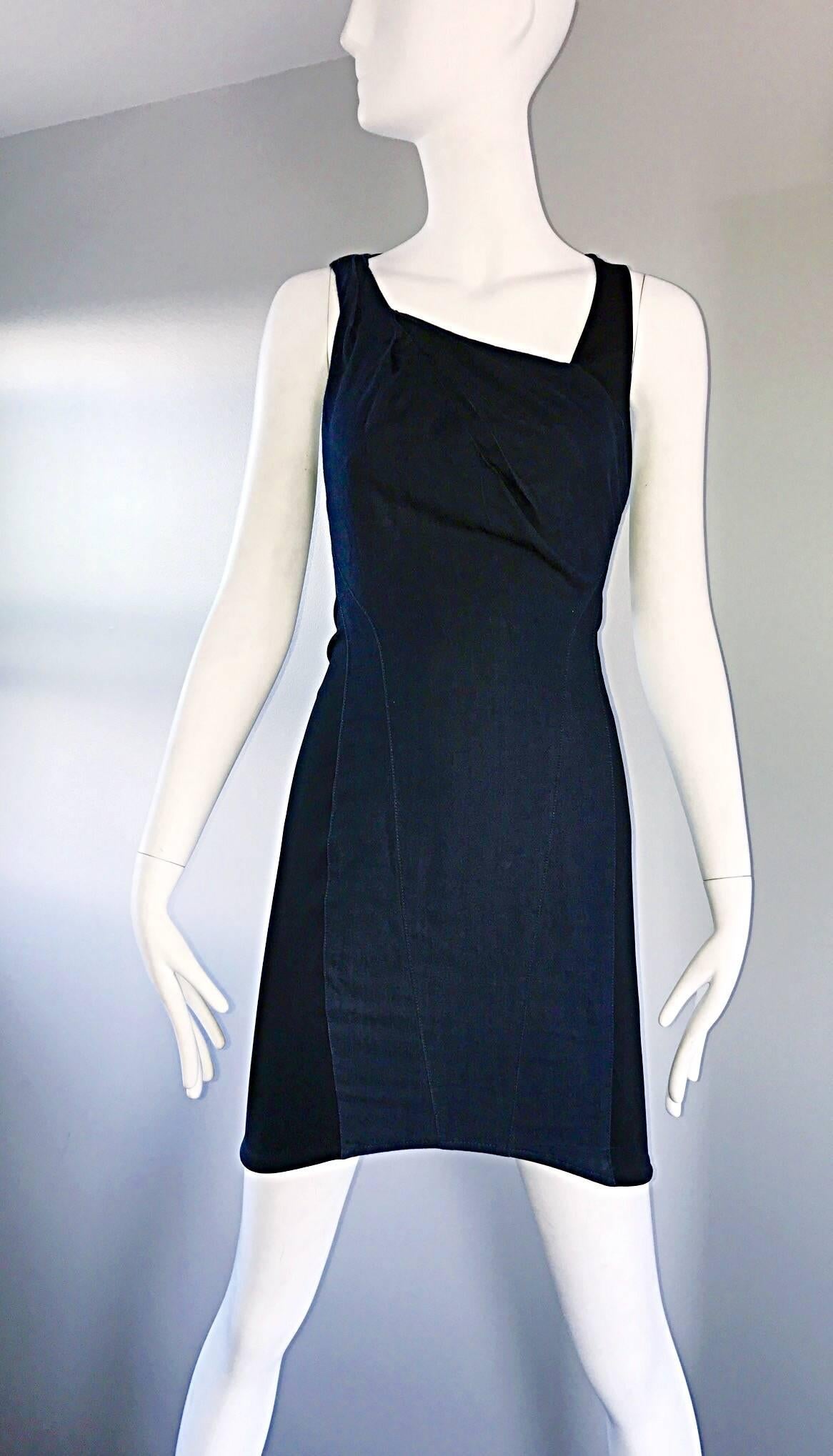 De las mujeres Vestido años 90 Helmut Lang vaquero índigo y negro bodycon vintage ' Bondage ' años 90 en venta