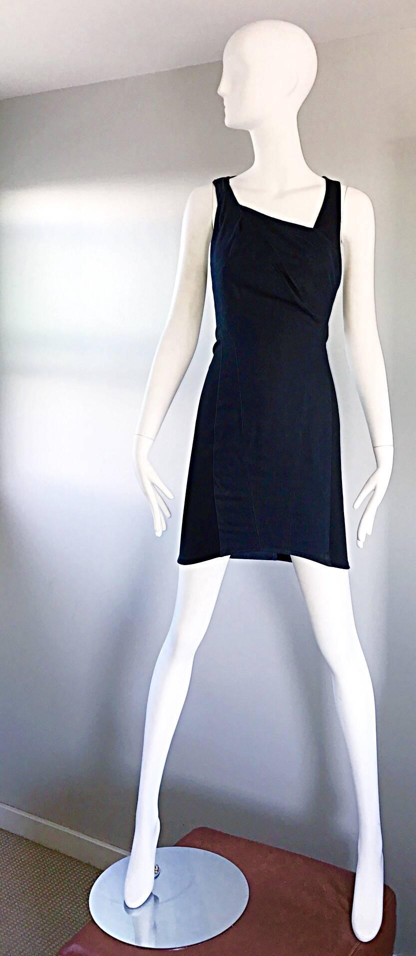 1990s Helmut Lang Indigo Denim and Black Vintage Bodycon ' Bondage ' 90s Dress  For Sale 1