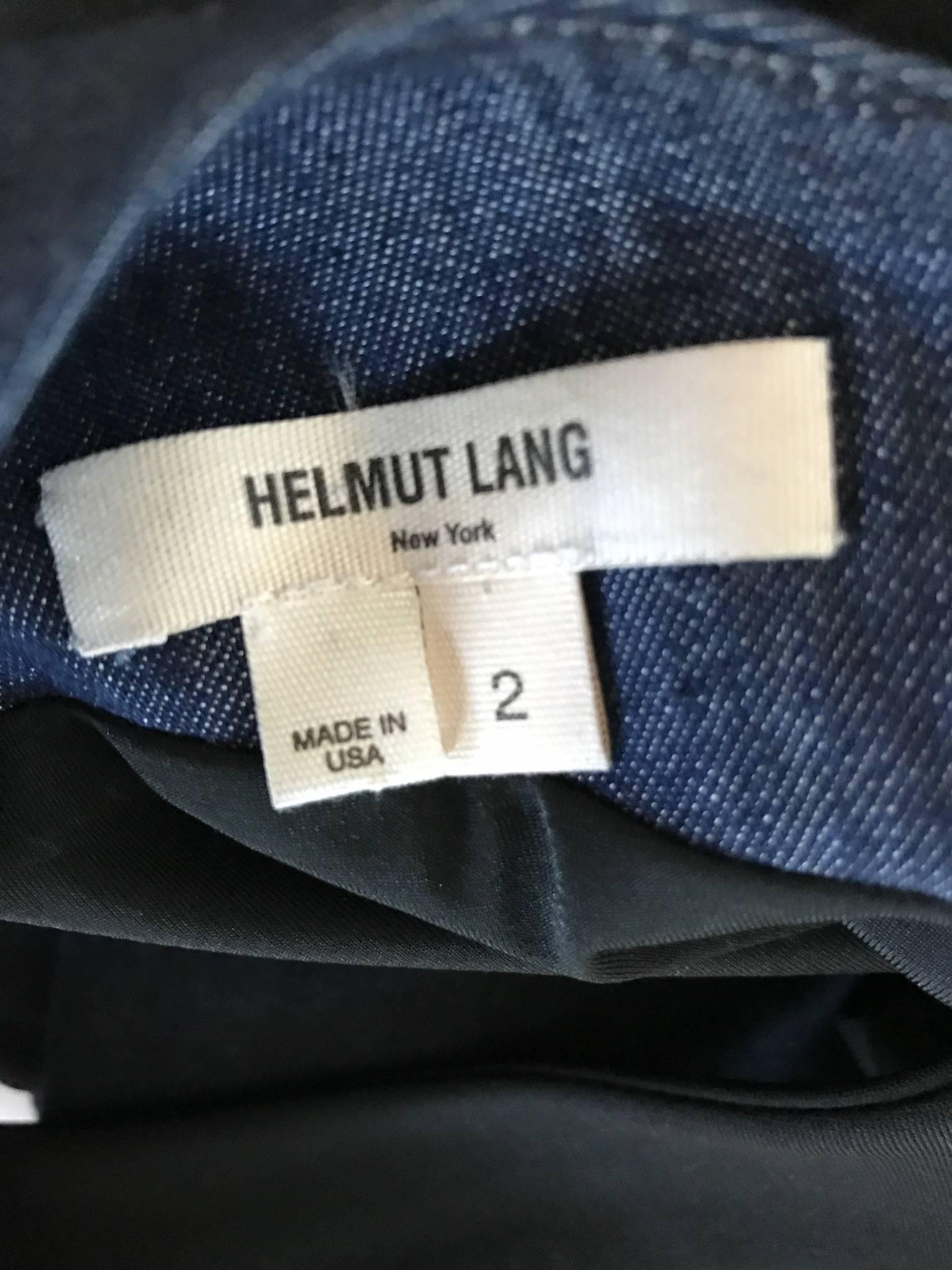 1990s Helmut Lang Indigo Denim and Black Vintage Bodycon ' Bondage ' 90s Dress  For Sale 2