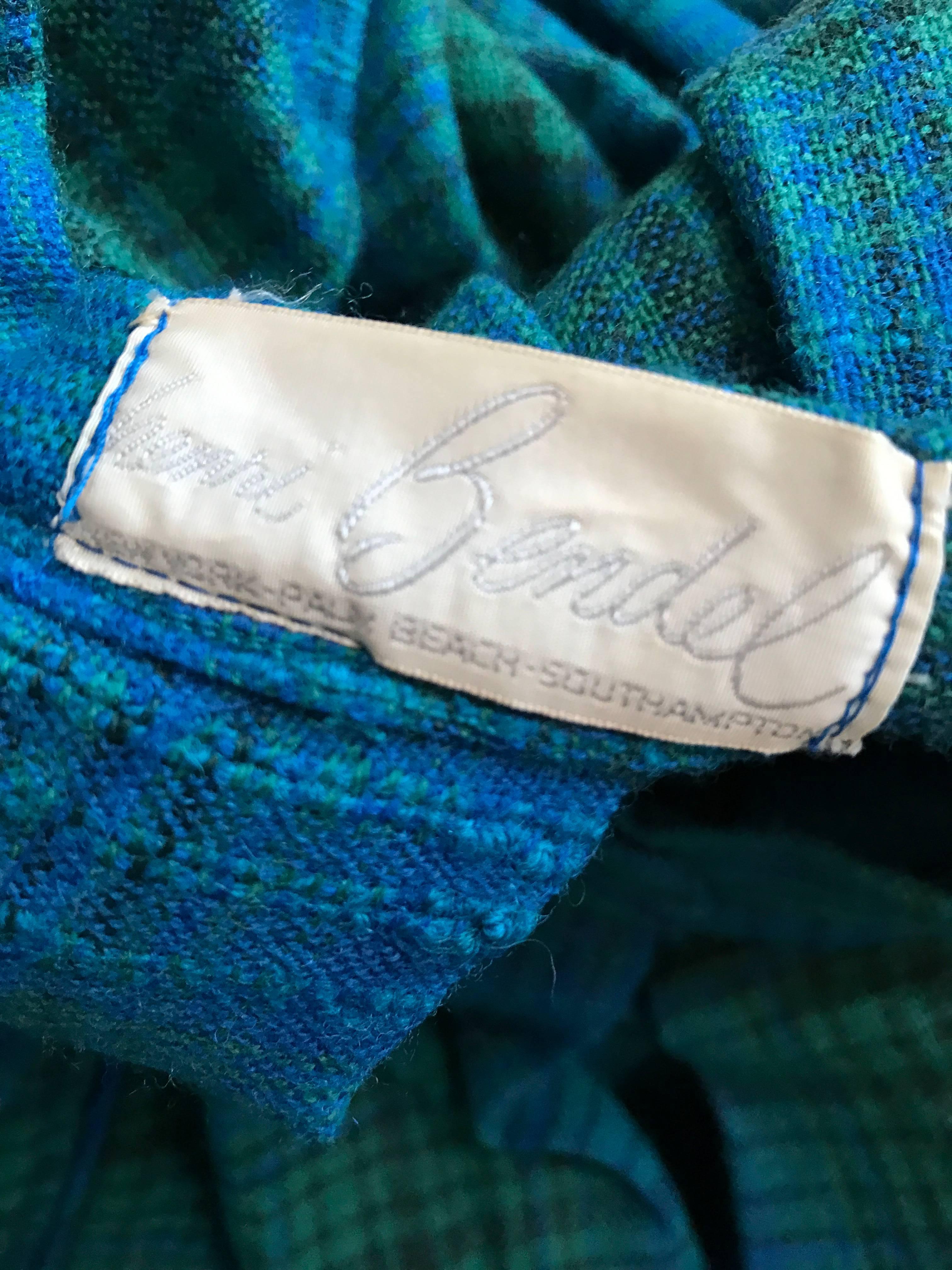 Henri Bendel - Jupe longue en laine vierge bleue et verte, chic et vintage, années 1950  en vente 5