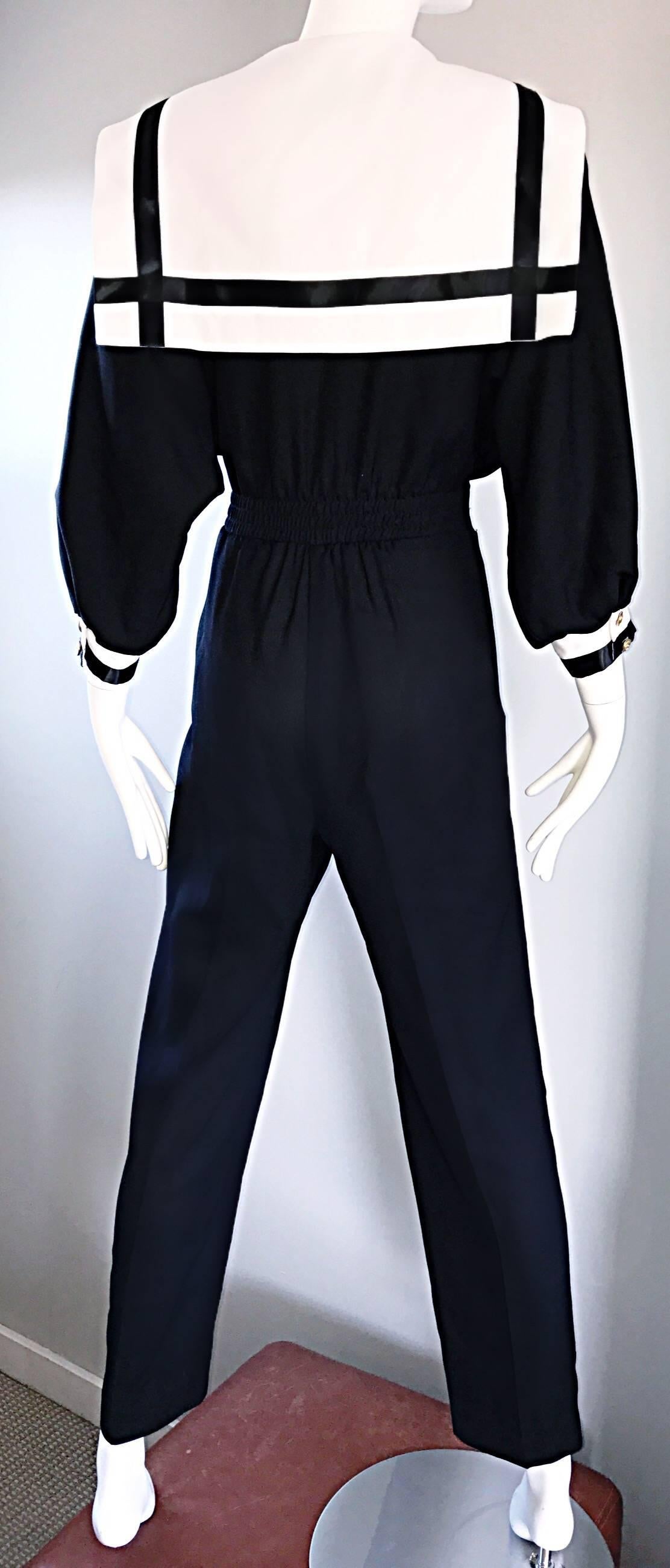 Rare Vintage Andree Gaye 80s Nautical Black and White 1980s Sailor Jumpsuit  In Excellent Condition In San Diego, CA