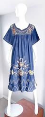 1970s Boho Vintage Lightweight Denim Chambray Emroidered 70s Caftan Dress