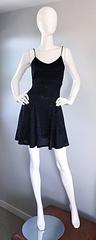 1990s Betsey Johnson Black Metallic Lurex Vintage 90s Mini Skater Dress Petite