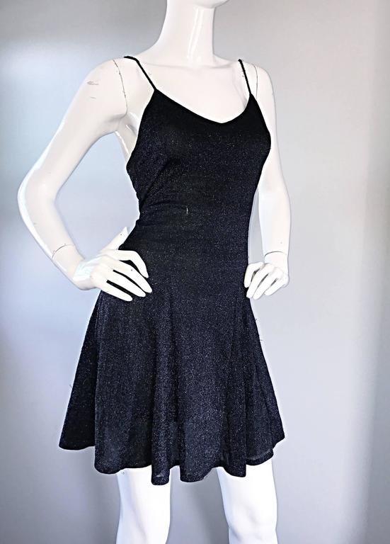 1990s Betsey Johnson Black Metallic Lurex Vintage 90s Mini Skater Dress  Petite at 1stDibs