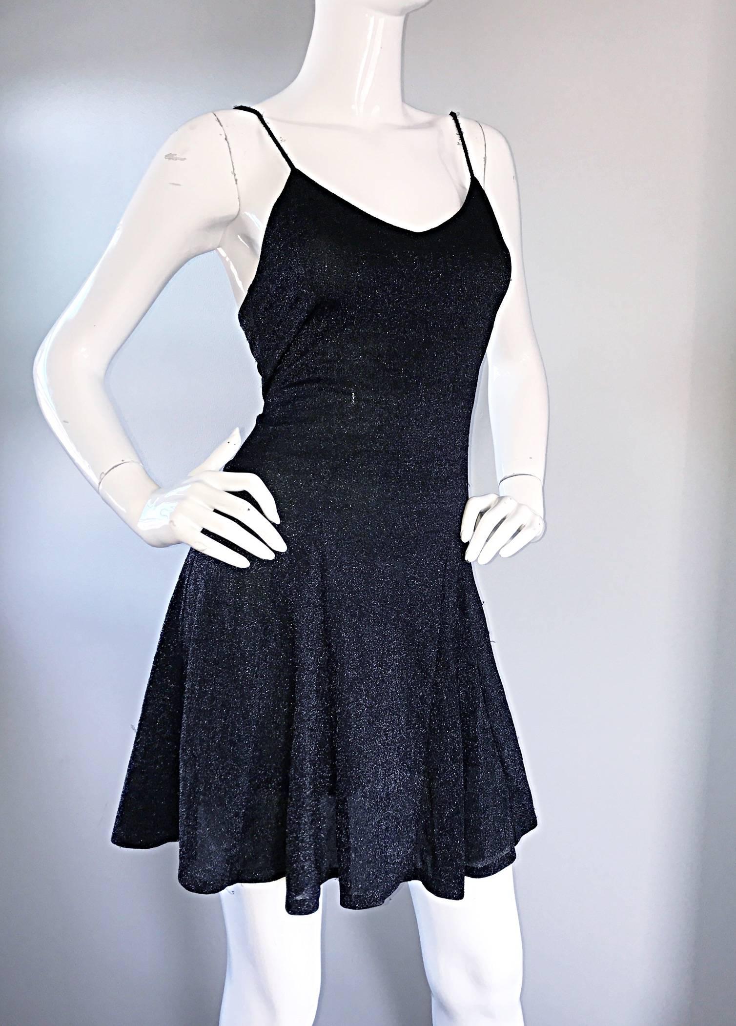 1990s Betsey Johnson Black Metallic Lurex Vintage 90s Mini Skater Dress ...