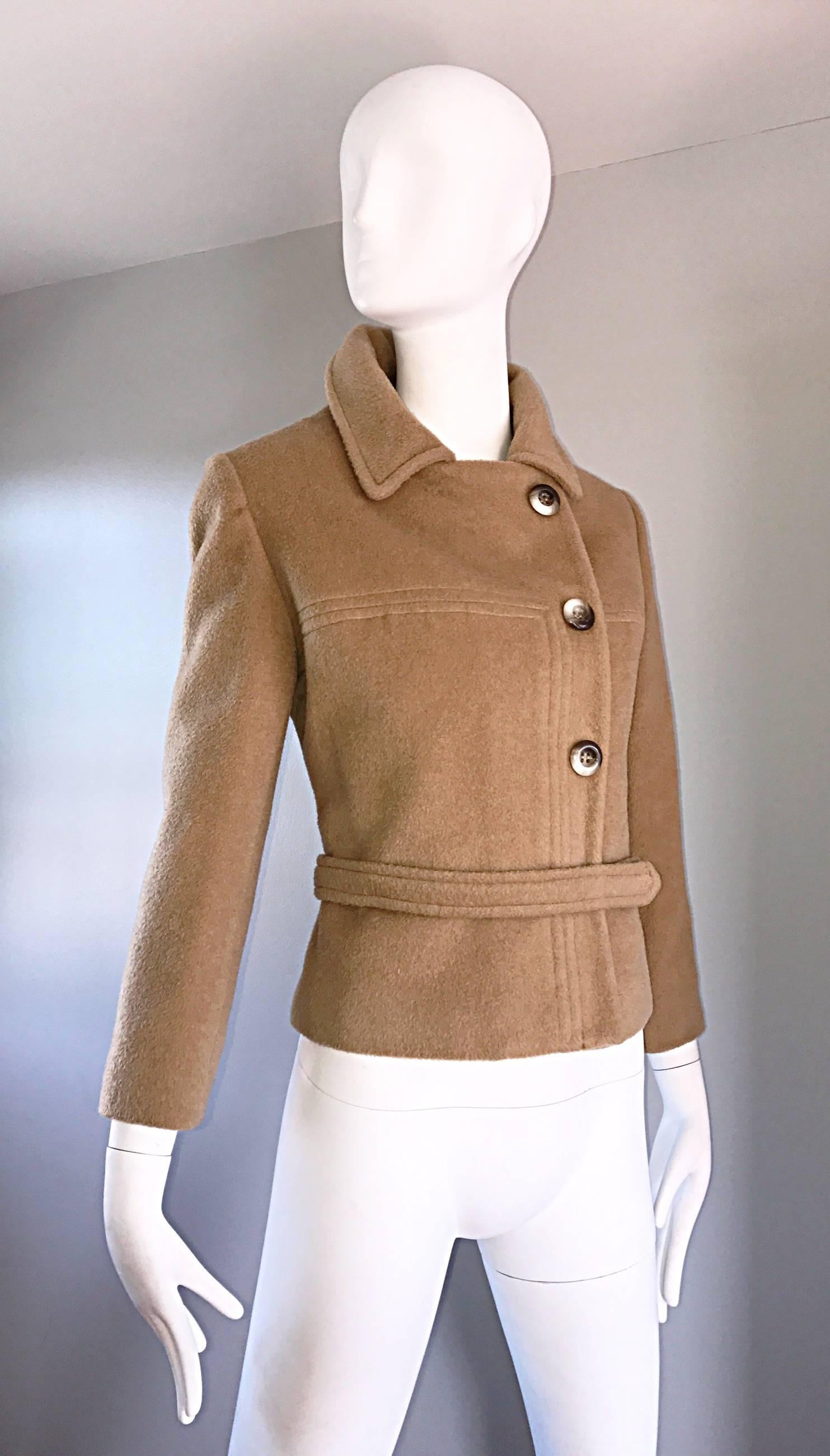 Brown Chic 1960s Saks 5th Avenue Camel 60s Vintage Virgin Mod Wool Cropped Jacket 