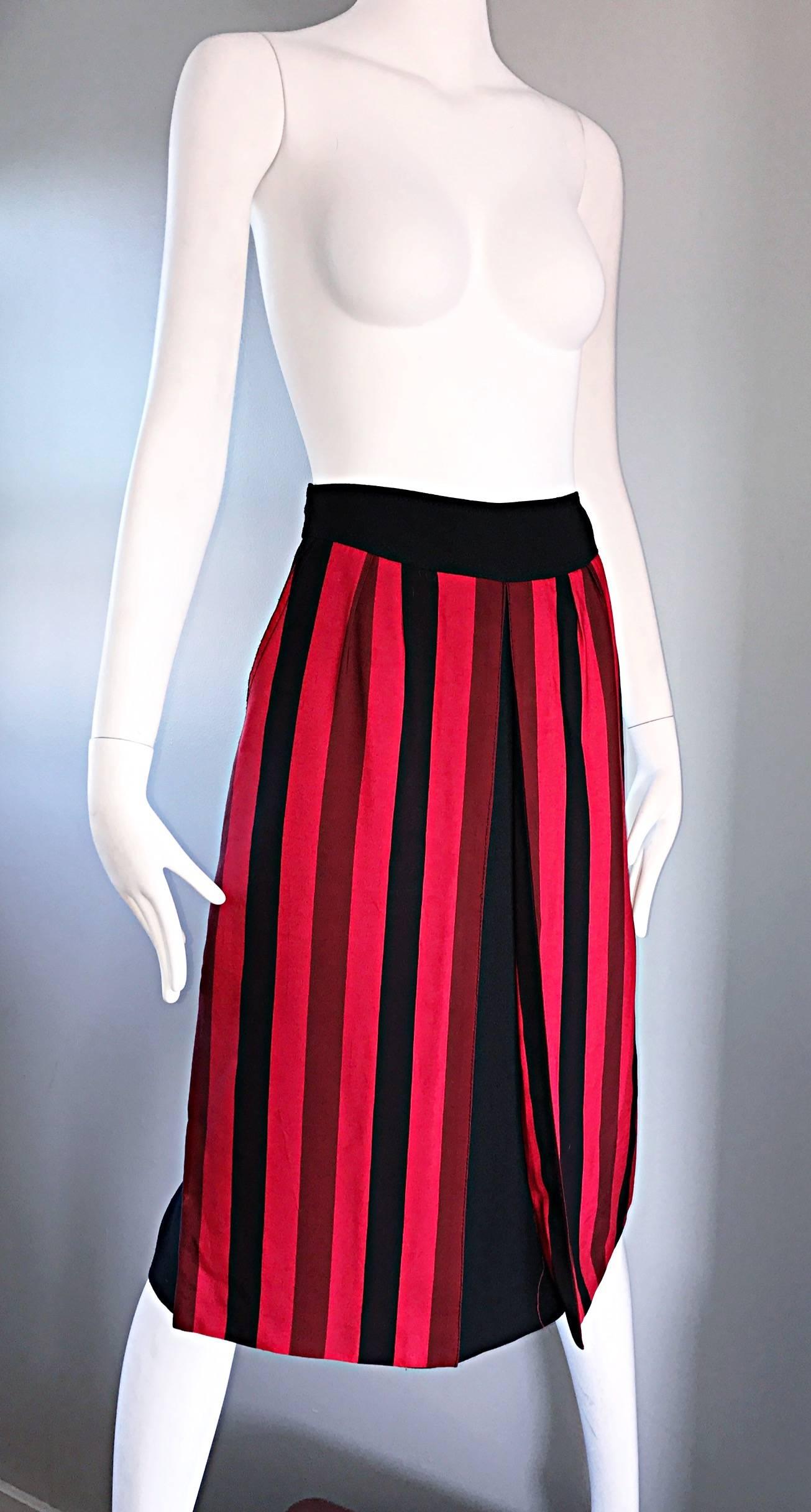 Women's Rare Vintage ANNE RUBINSTEIN Couture Paris Red and Black Striped A - Line Skirt
