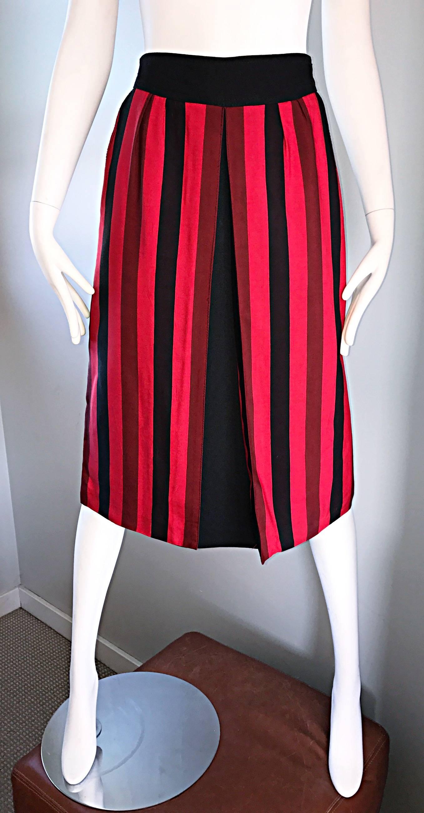 Rare Vintage ANNE RUBINSTEIN Couture Paris Red and Black Striped A - Line Skirt 1