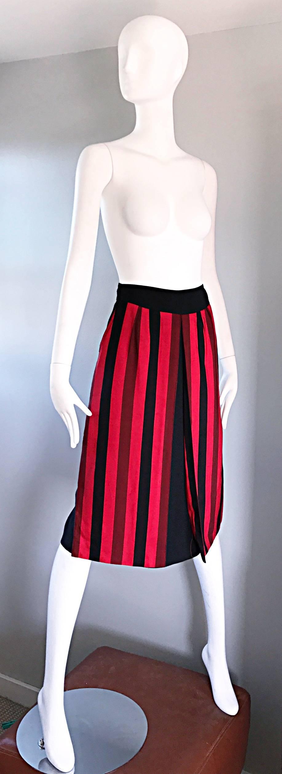 Rare Vintage ANNE RUBINSTEIN Couture Paris Red and Black Striped A - Line Skirt 2