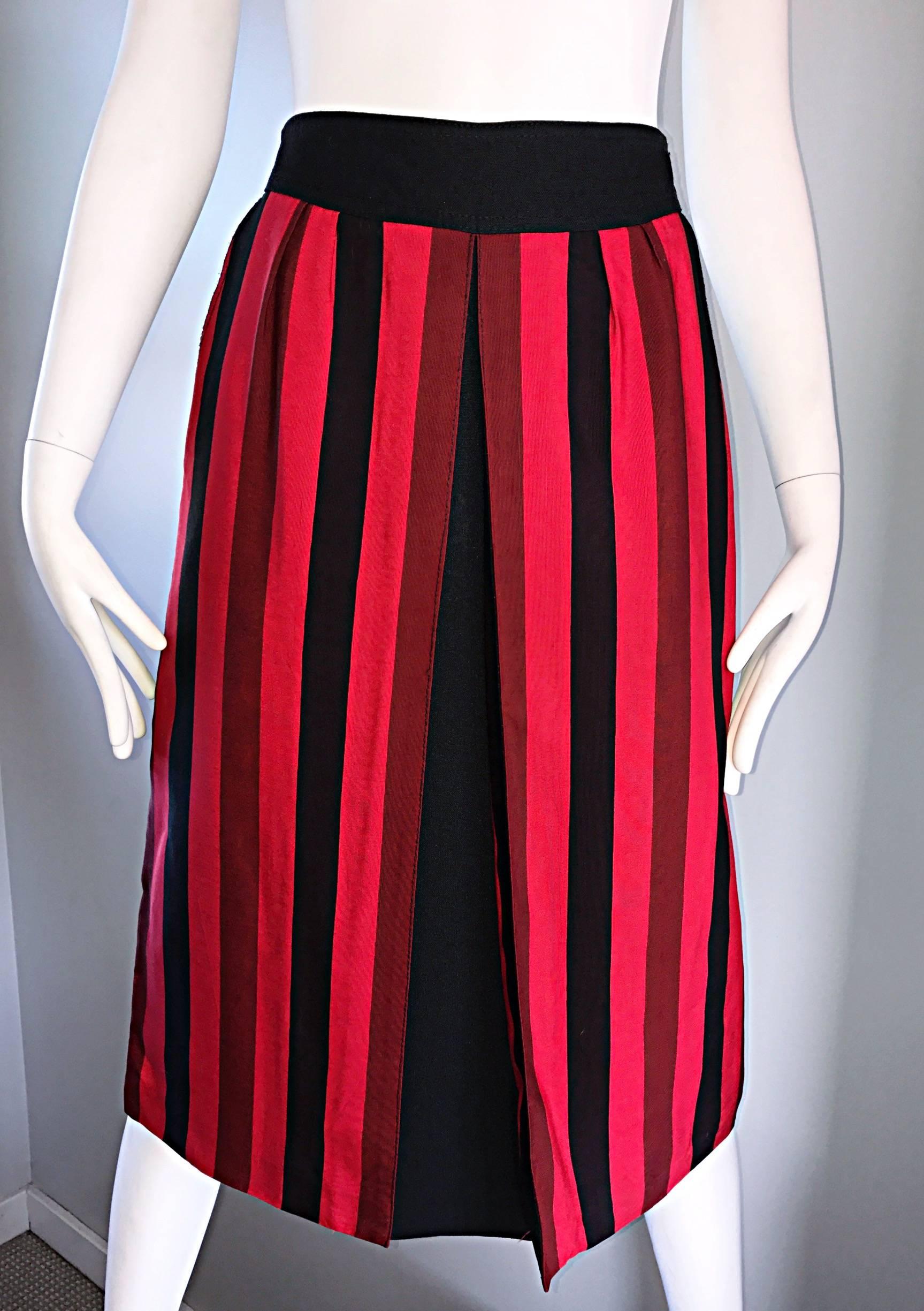 Rare Vintage ANNE RUBINSTEIN Couture Paris Red and Black Striped A - Line Skirt 4