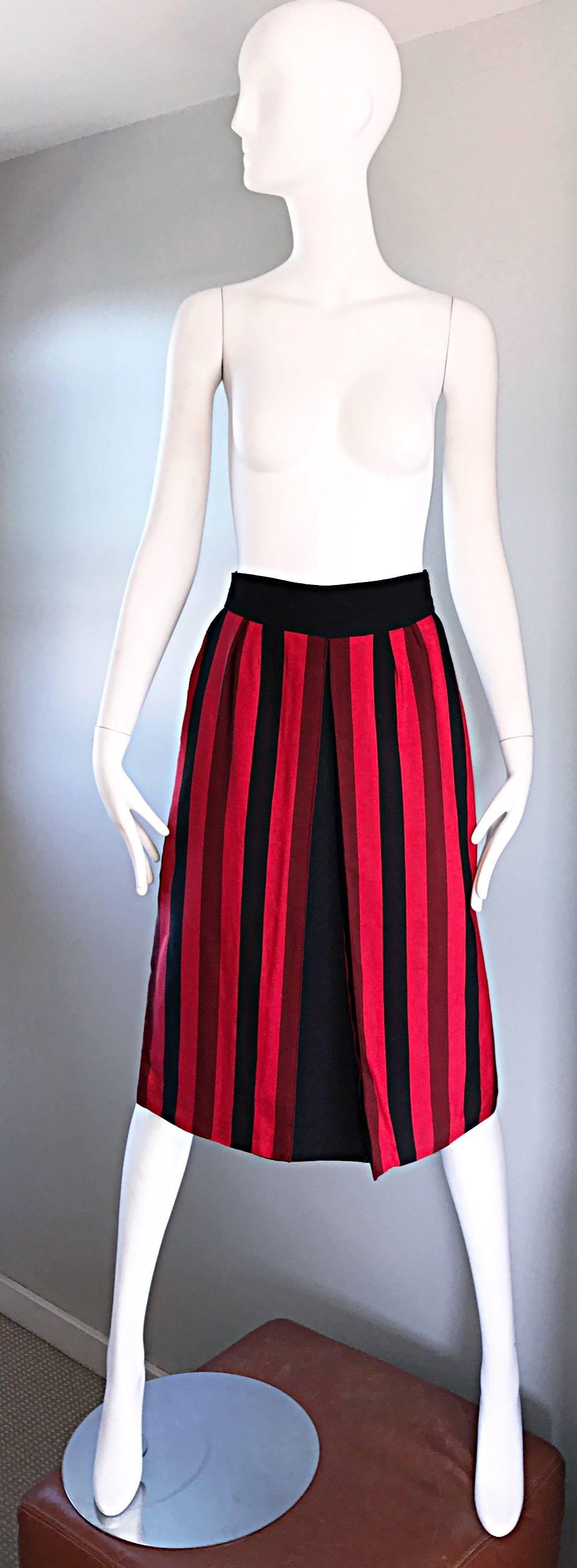 Rare Vintage ANNE RUBINSTEIN Couture Paris Red and Black Striped A - Line Skirt 5