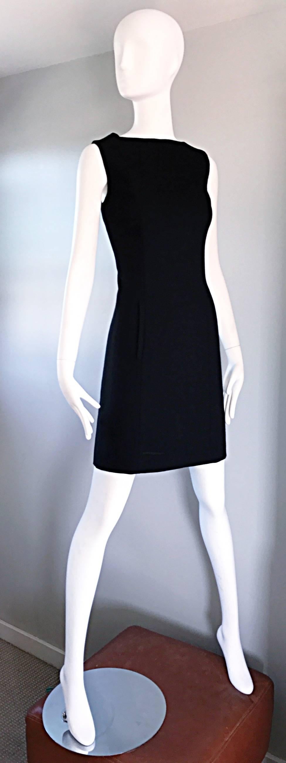 Women's Vintage Giorgio Armani 1990s Does 1960s LBD Mod Wool Sz 6 90s Black Dress