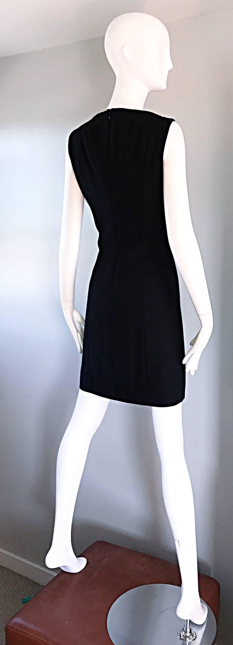 Vintage Giorgio Armani 1990s Does 1960s LBD Mod Wool Sz 6 90s Black Dress 1