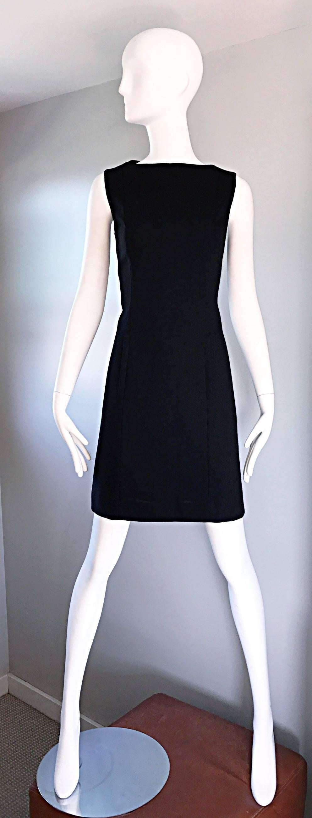 Vintage Giorgio Armani 1990s Does 1960s LBD Mod Wool Sz 6 90s Black Dress 2