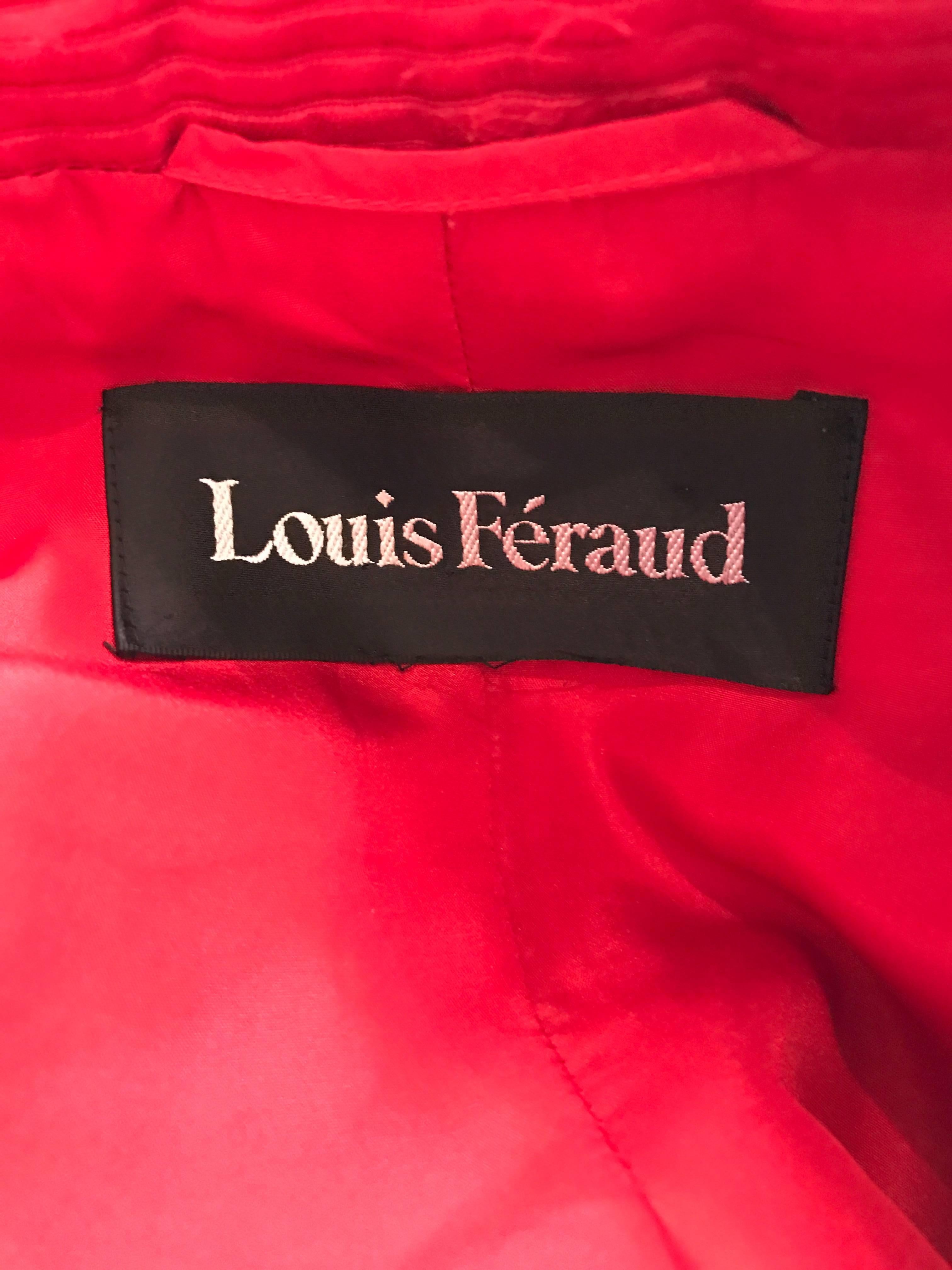 Louis Feraud Size 12 1990s Lipstick Red Vintage Silk + Wool Ribbed Blazer Jacket 5