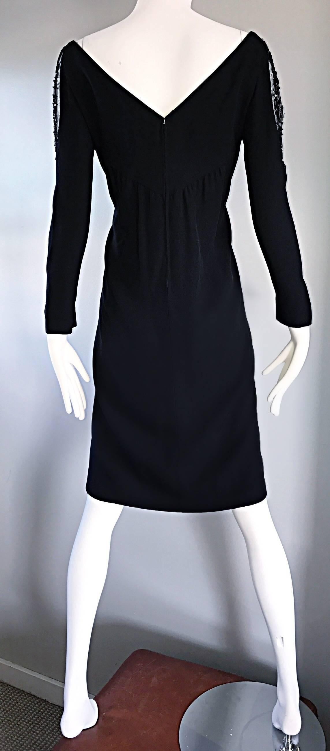 Vintage Bob Mackie Kleines schwarzes Vintage-Kleid mit Pailletten und Perlen, nudefarben, Vintage, Größe 12 Damen im Angebot