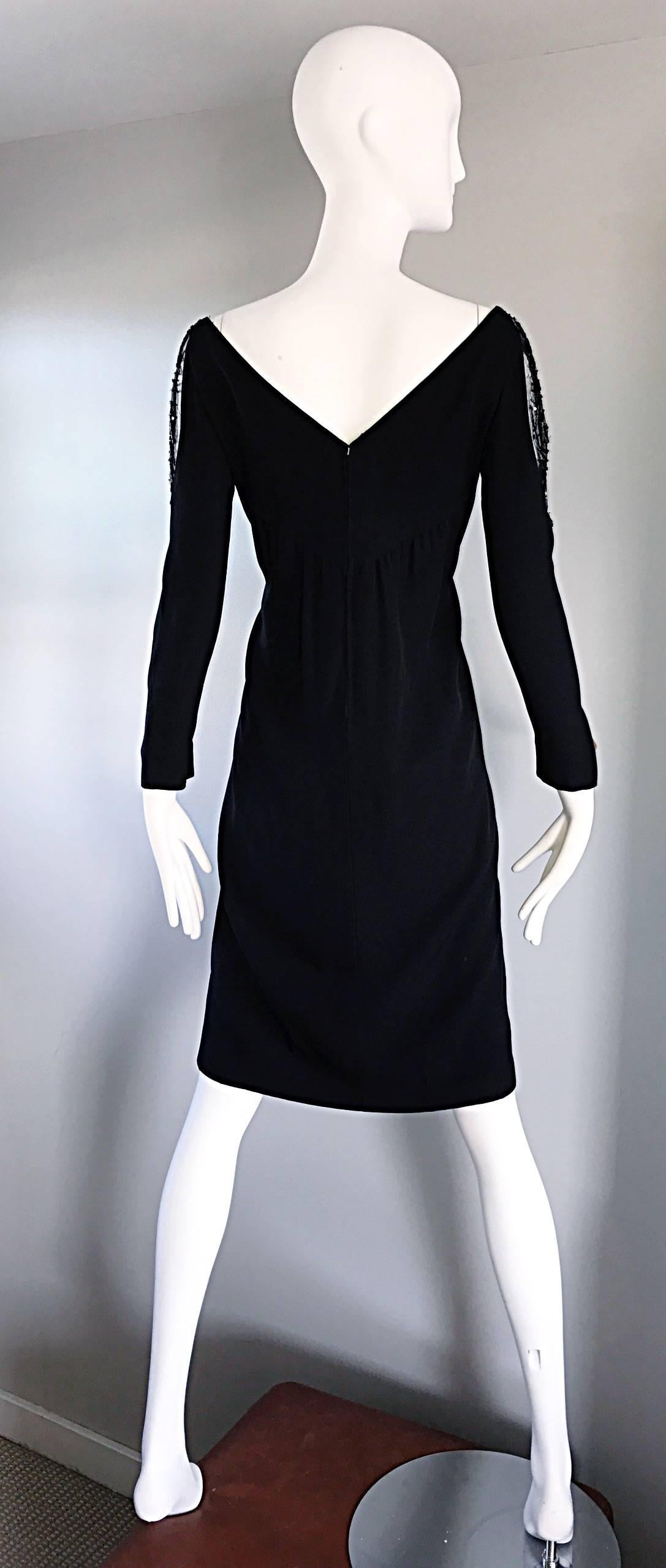 Vintage Bob Mackie Size 10 / 12 Black Illusion Sequin Beaded Little Black Dress For Sale 1