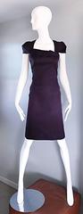 6267 Purple Aubergine Silk and Cotton Cap Sleeve Futuristic Stretch Runway Dress